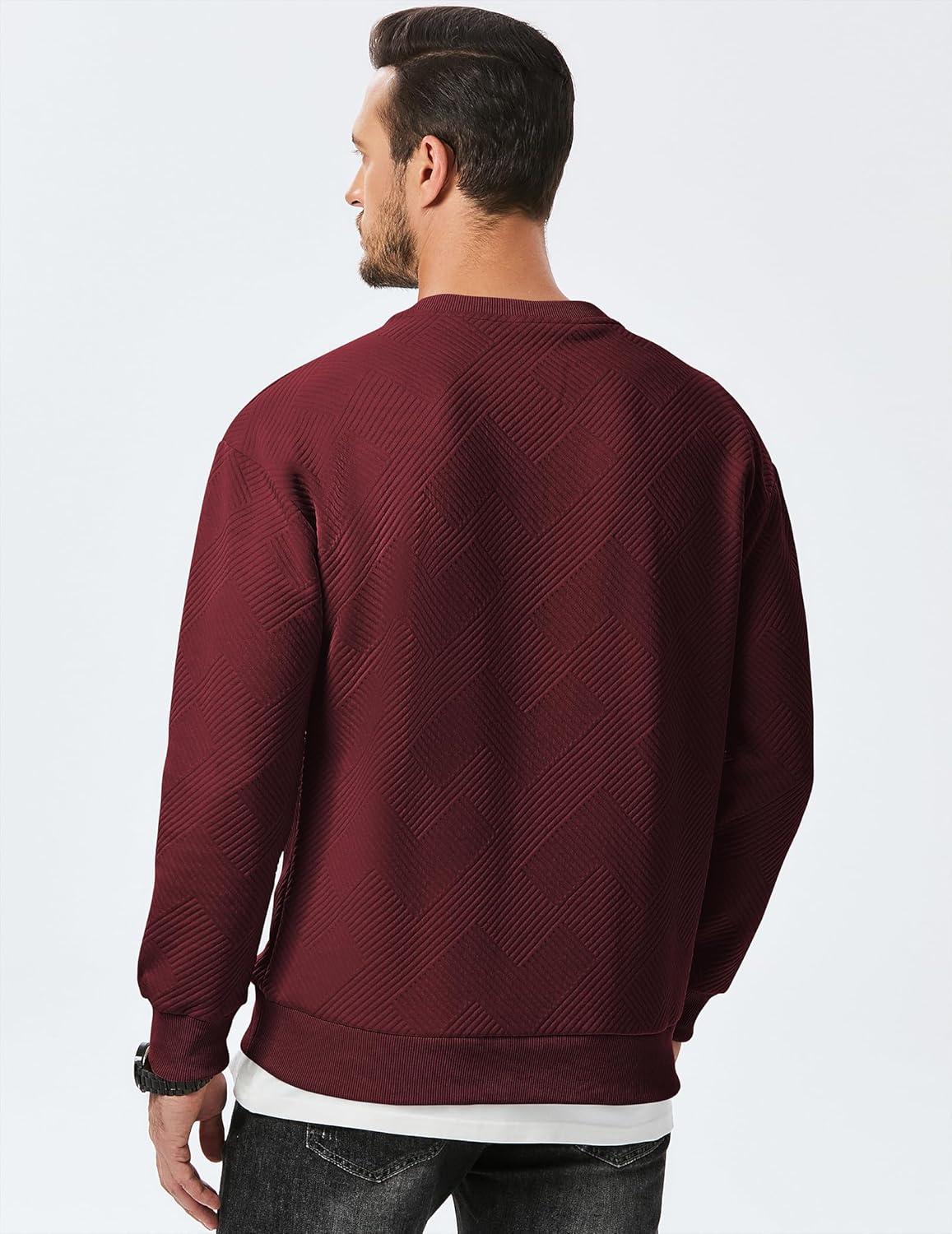 imageJMIERR Mens Crewneck Sweatshirt Casual Long Sleeve Geometric Texture Sweatshirts Fashion Pullover ShirtsRed