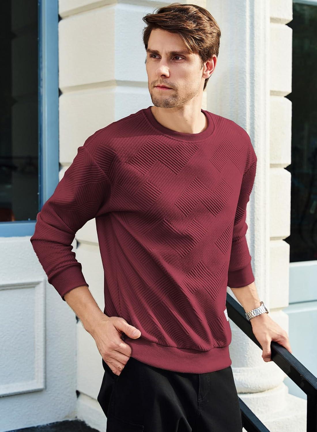 imageJMIERR Mens Crewneck Sweatshirt Casual Long Sleeve Geometric Texture Sweatshirts Fashion Pullover ShirtsRed