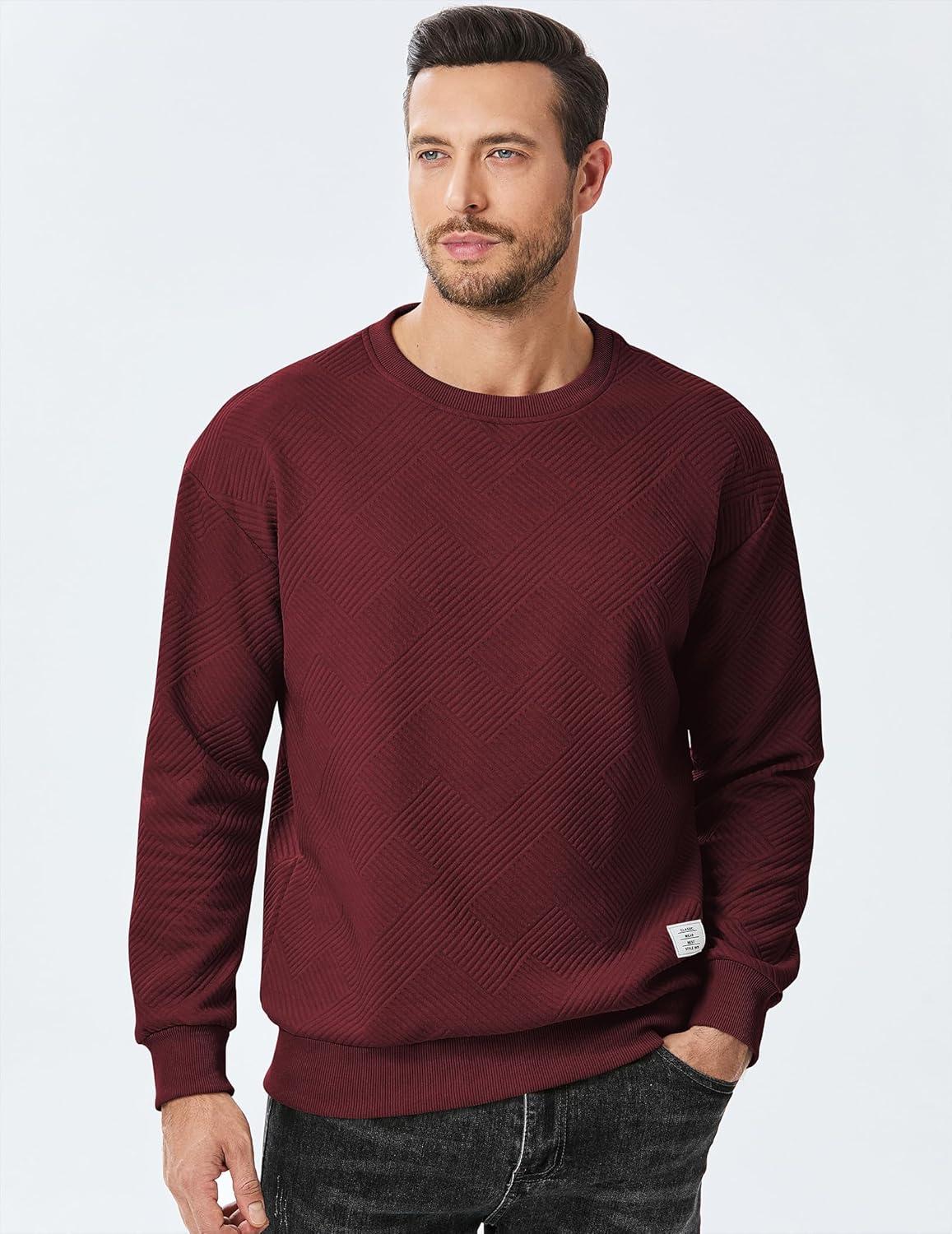 imageJMIERR Mens Crewneck Sweatshirt Casual Long Sleeve Geometric Texture Sweatshirts Fashion Pullover ShirtsRed