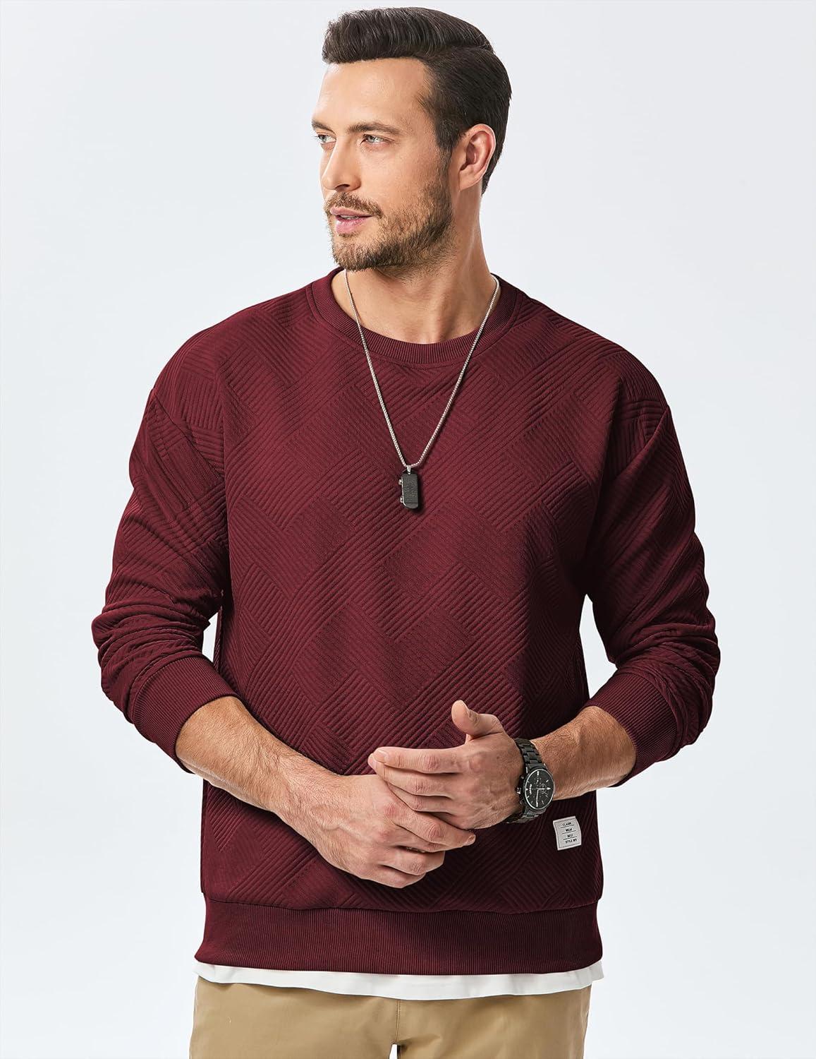 imageJMIERR Mens Crewneck Sweatshirt Casual Long Sleeve Geometric Texture Sweatshirts Fashion Pullover ShirtsRed