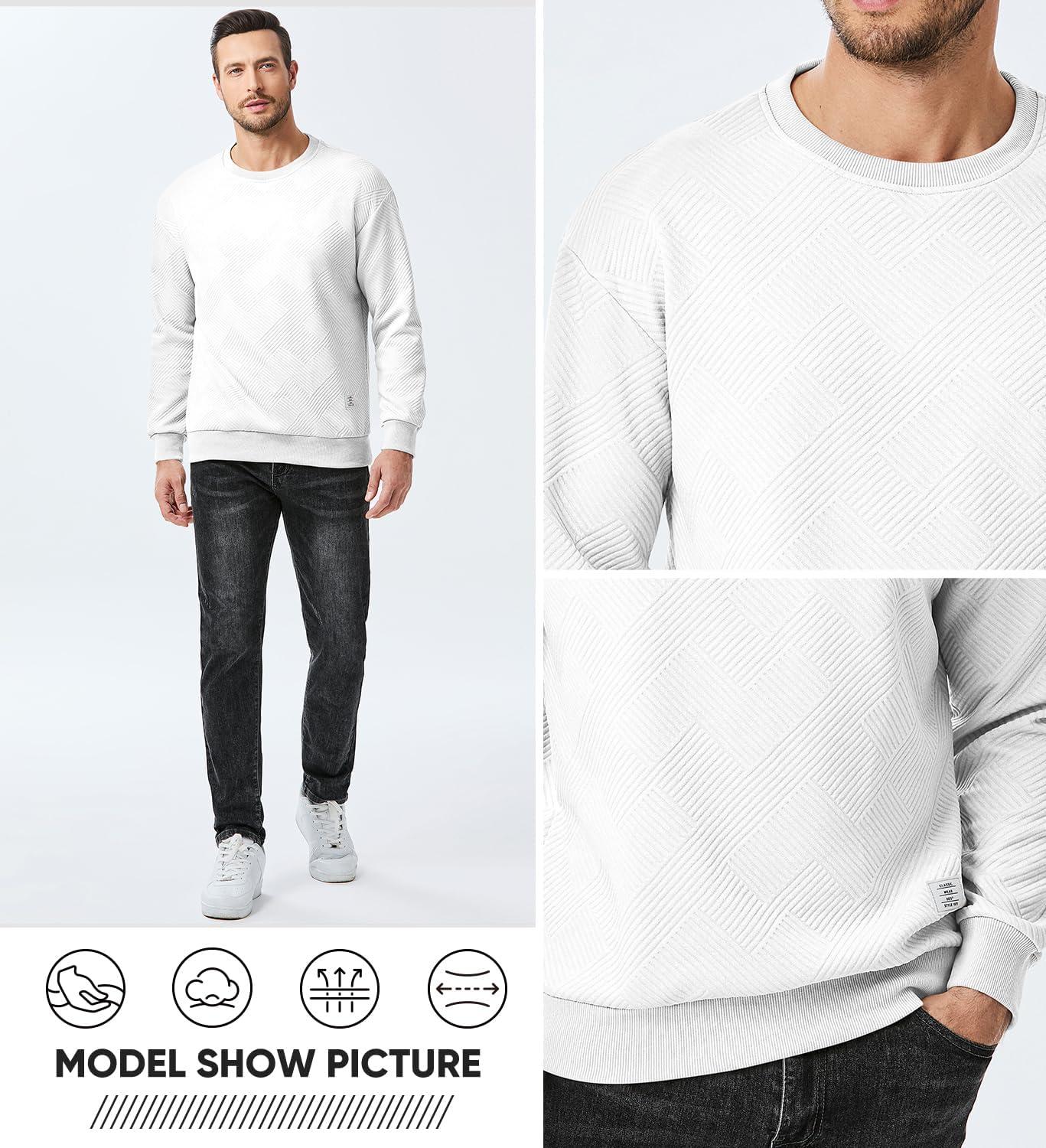 imageJMIERR Mens Crewneck Sweatshirt Casual Long Sleeve Geometric Texture Sweatshirts Fashion Pullover ShirtsWhite