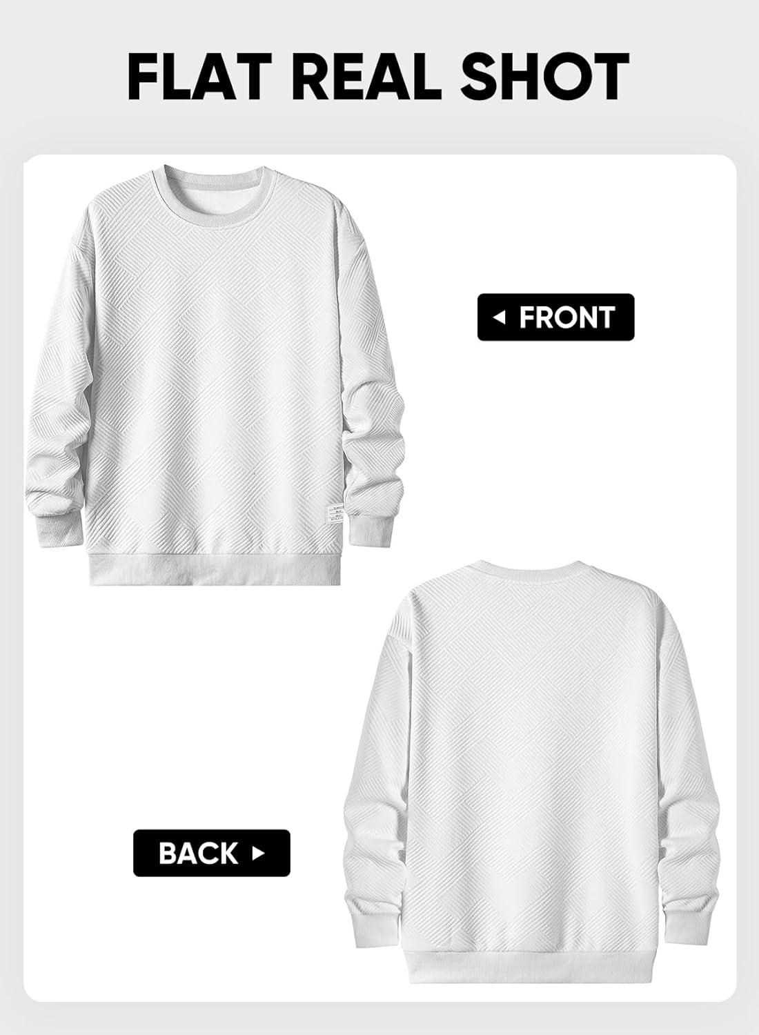 imageJMIERR Mens Crewneck Sweatshirt Casual Long Sleeve Geometric Texture Sweatshirts Fashion Pullover ShirtsWhite