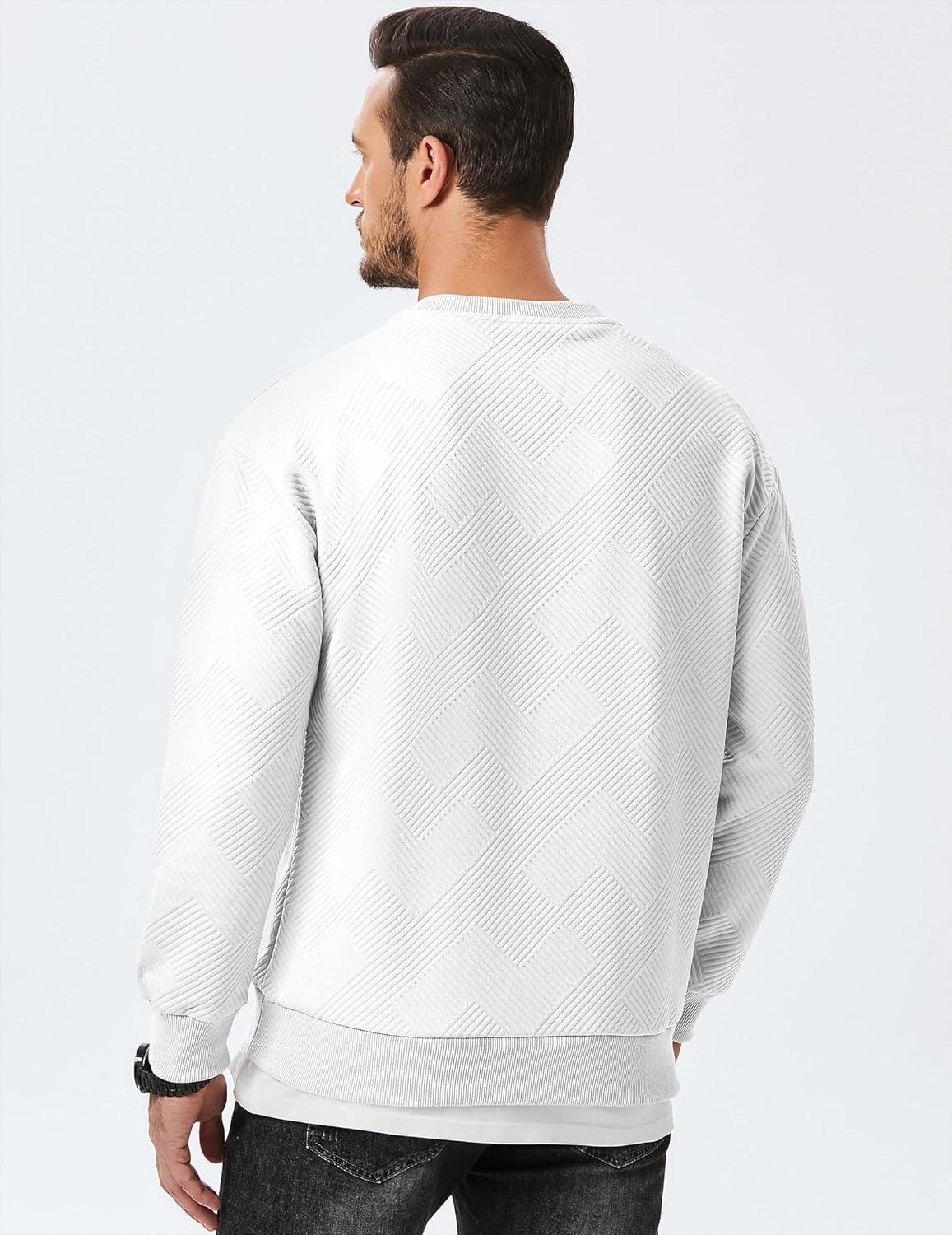 imageJMIERR Mens Crewneck Sweatshirt Casual Long Sleeve Geometric Texture Sweatshirts Fashion Pullover ShirtsWhite
