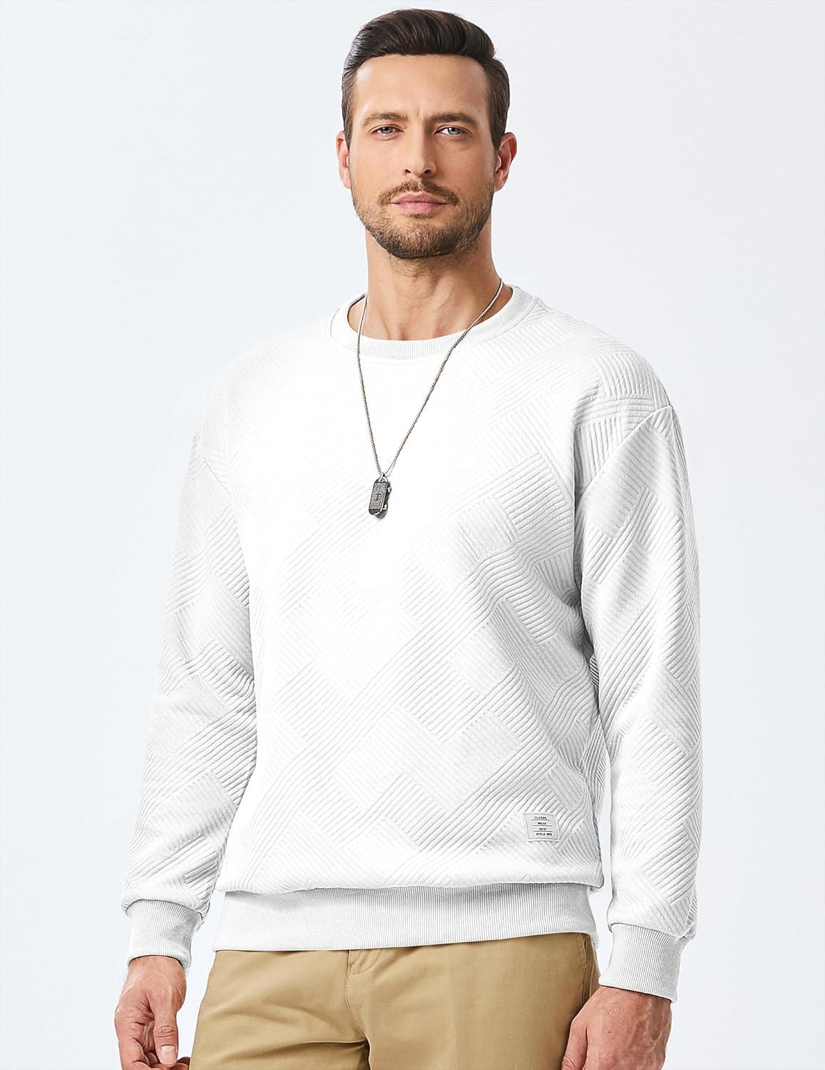 imageJMIERR Mens Crewneck Sweatshirt Casual Long Sleeve Geometric Texture Sweatshirts Fashion Pullover ShirtsWhite