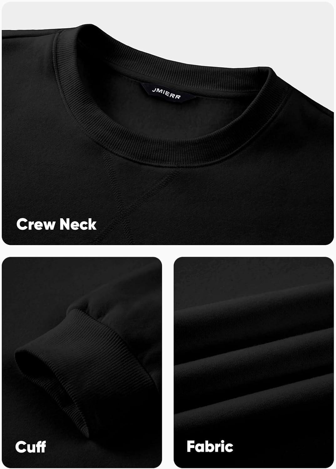 imageJMIERR Mens Fleece Crewneck Sweatshirt Casual Long Sleeves Cotton Warm Basic Pullover Fashion ShirtsBlack