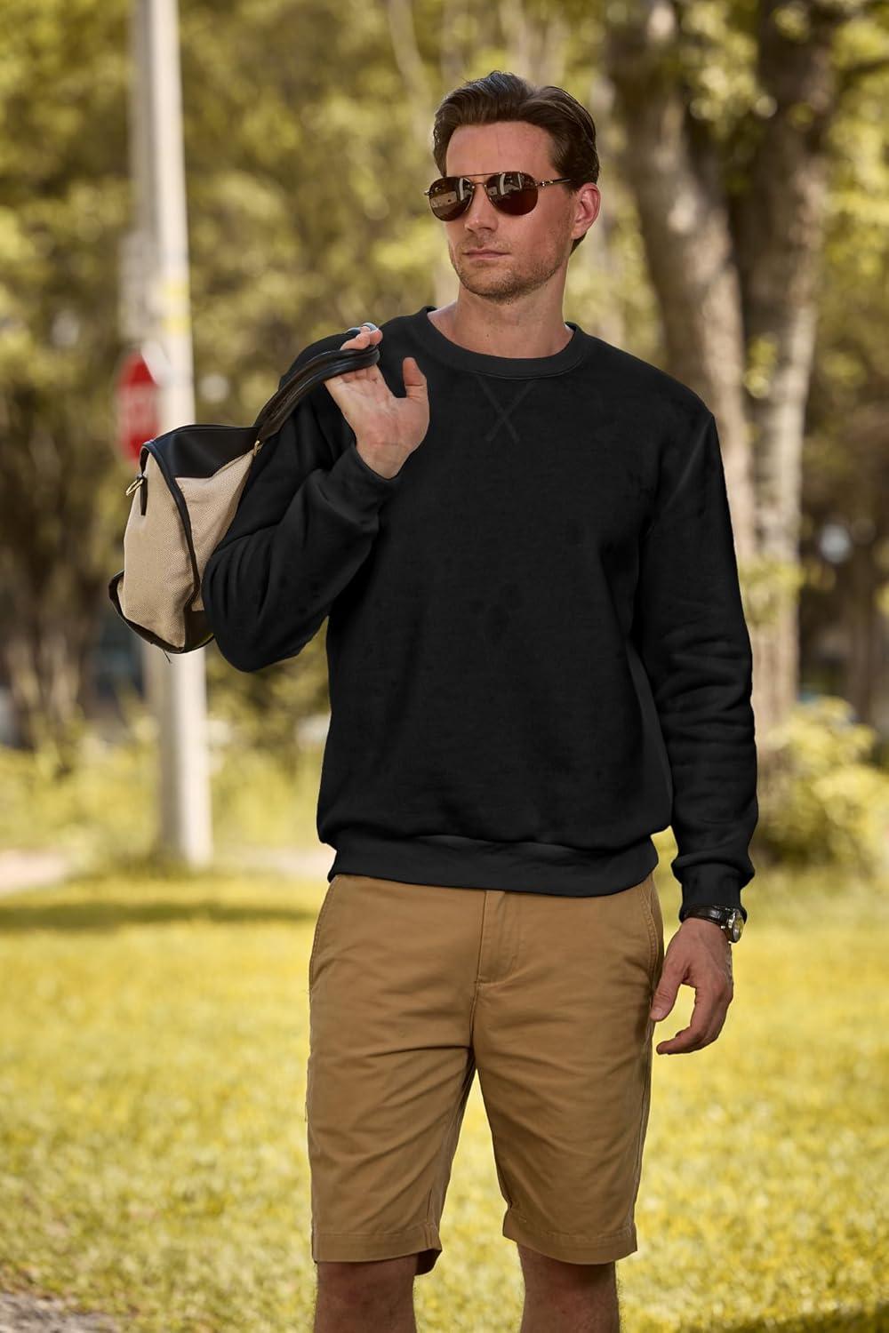 imageJMIERR Mens Fleece Crewneck Sweatshirt Casual Long Sleeves Cotton Warm Basic Pullover Fashion ShirtsBlack