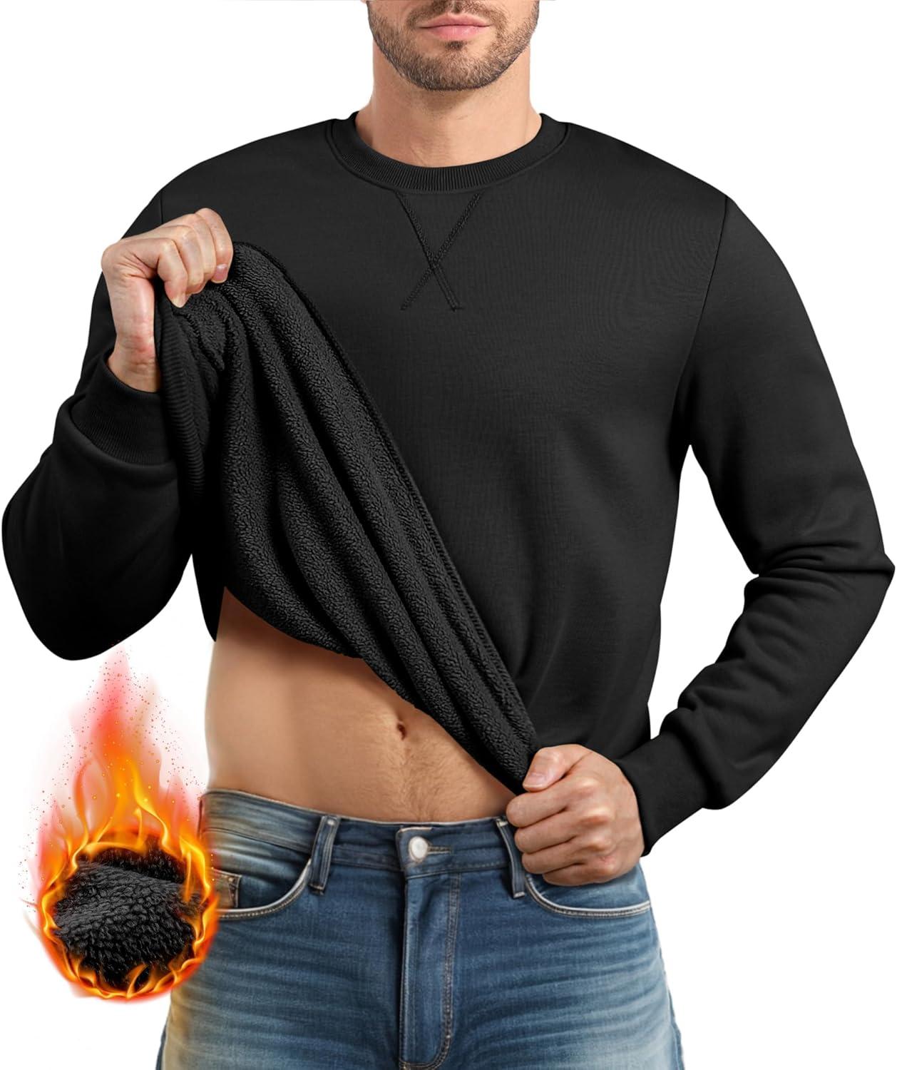 imageJMIERR Mens Fleece Crewneck Sweatshirt Casual Long Sleeves Cotton Warm Basic Pullover Fashion ShirtsBlack