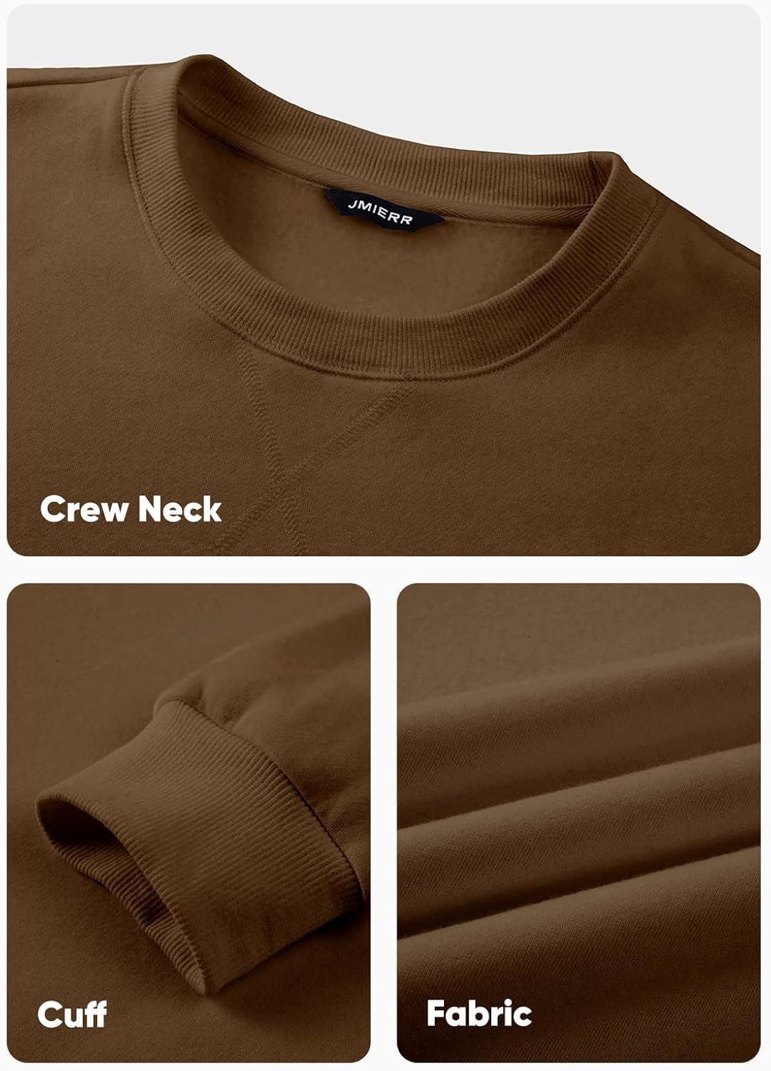 imageJMIERR Mens Fleece Crewneck Sweatshirt Casual Long Sleeves Cotton Warm Basic Pullover Fashion ShirtsBrown