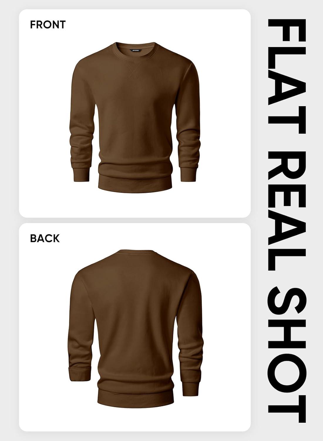 imageJMIERR Mens Fleece Crewneck Sweatshirt Casual Long Sleeves Cotton Warm Basic Pullover Fashion ShirtsBrown