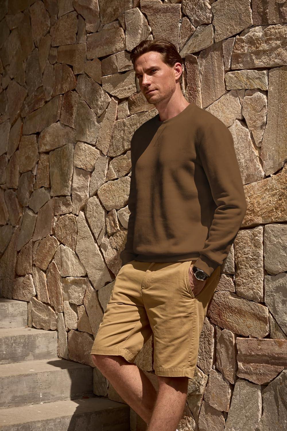 imageJMIERR Mens Fleece Crewneck Sweatshirt Casual Long Sleeves Cotton Warm Basic Pullover Fashion ShirtsBrown