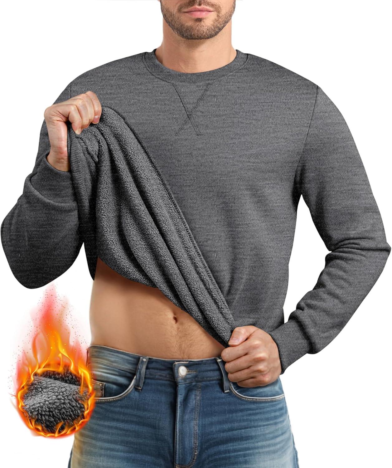 imageJMIERR Mens Fleece Crewneck Sweatshirt Casual Long Sleeves Cotton Warm Basic Pullover Fashion ShirtsDark Grey