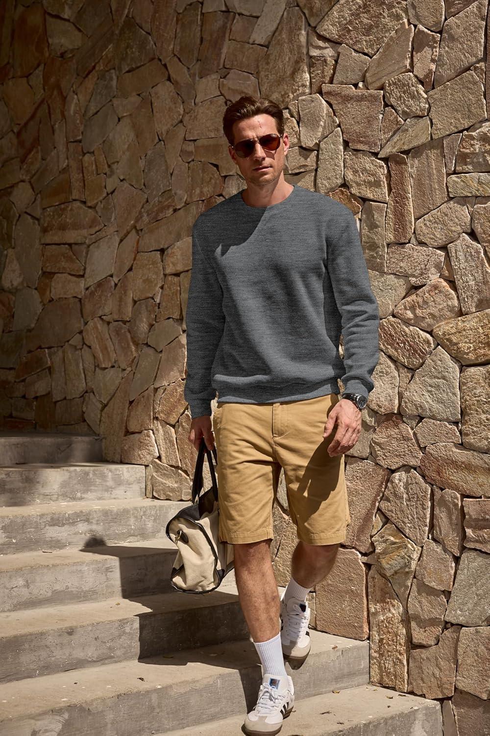 imageJMIERR Mens Fleece Crewneck Sweatshirt Casual Long Sleeves Cotton Warm Basic Pullover Fashion ShirtsDark Grey