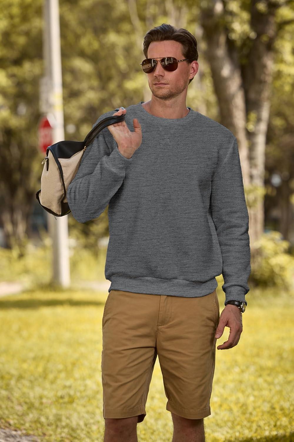 imageJMIERR Mens Fleece Crewneck Sweatshirt Casual Long Sleeves Cotton Warm Basic Pullover Fashion ShirtsDark Grey