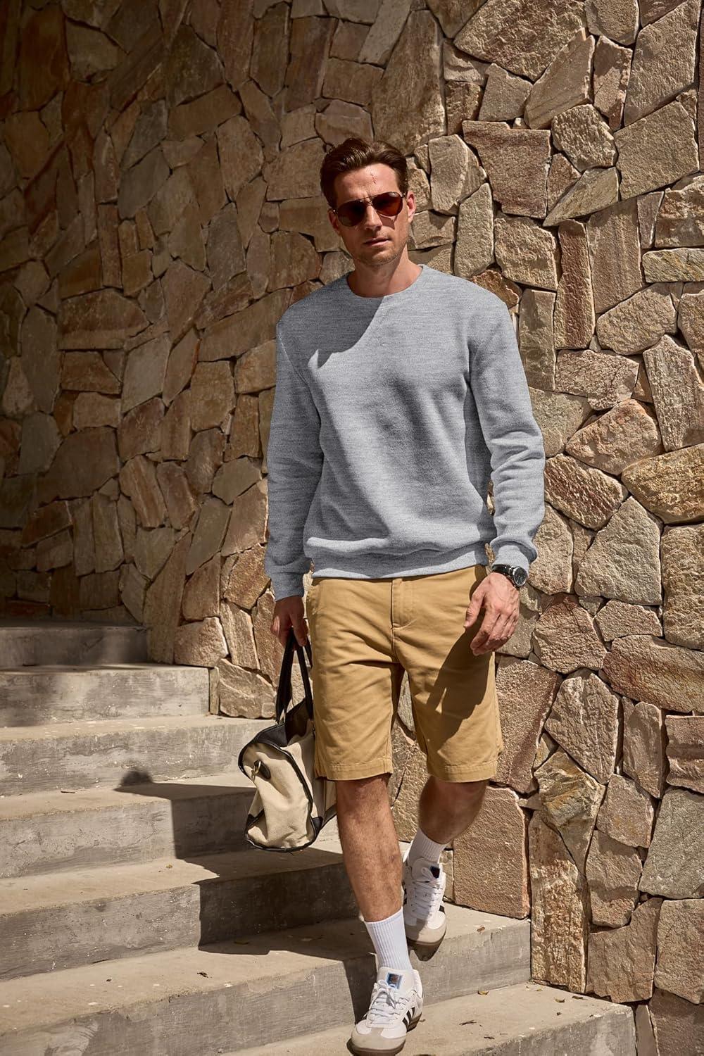 imageJMIERR Mens Fleece Crewneck Sweatshirt Casual Long Sleeves Cotton Warm Basic Pullover Fashion ShirtsLight Grey