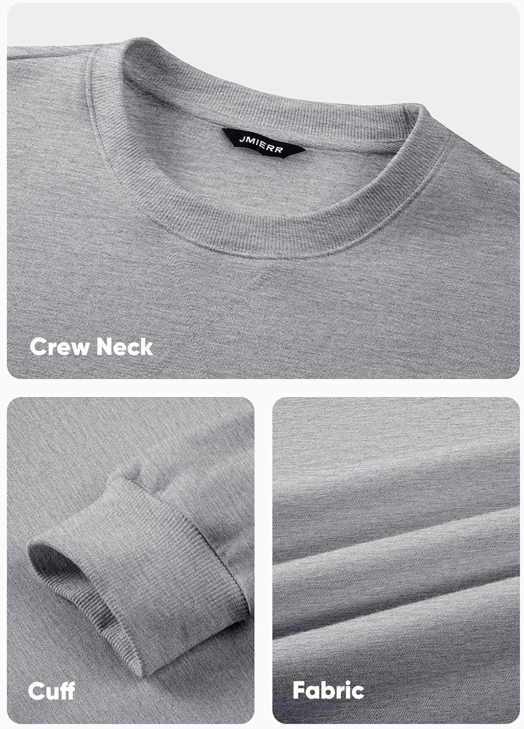 imageJMIERR Mens Fleece Crewneck Sweatshirt Casual Long Sleeves Cotton Warm Basic Pullover Fashion ShirtsLight Grey