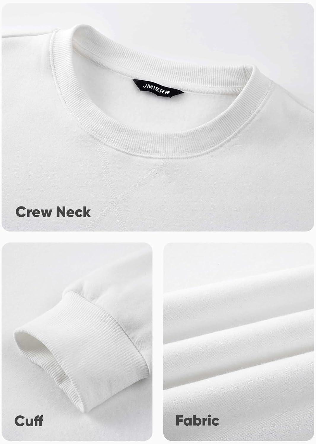 imageJMIERR Mens Fleece Crewneck Sweatshirt Casual Long Sleeves Cotton Warm Basic Pullover Fashion ShirtsWhite