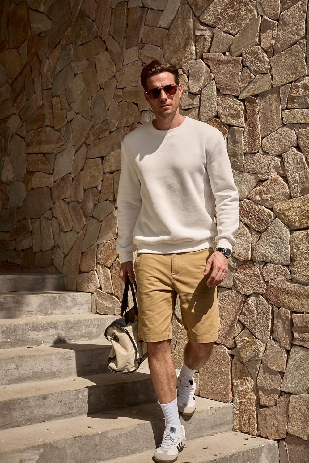 imageJMIERR Mens Fleece Crewneck Sweatshirt Casual Long Sleeves Cotton Warm Basic Pullover Fashion ShirtsWhite