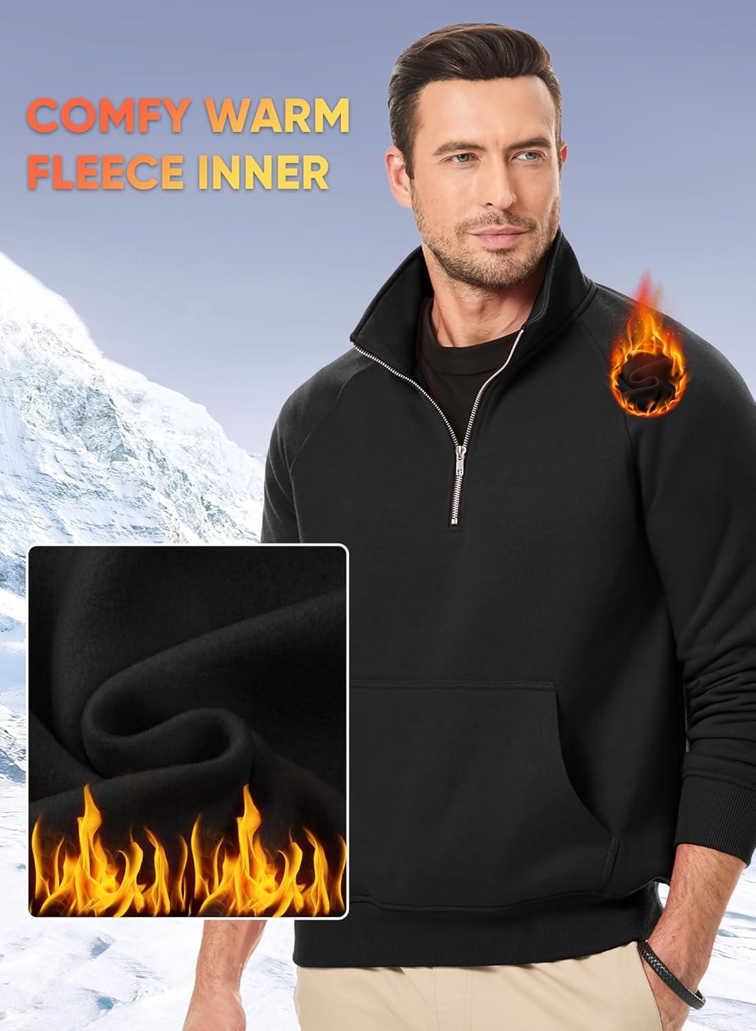imageJMIERR Mens Fleece Quarter Zip Pullover Sweater Casual Cotton Fall Winter Family Outfit Warm Mock Neck with Pockets0 Black