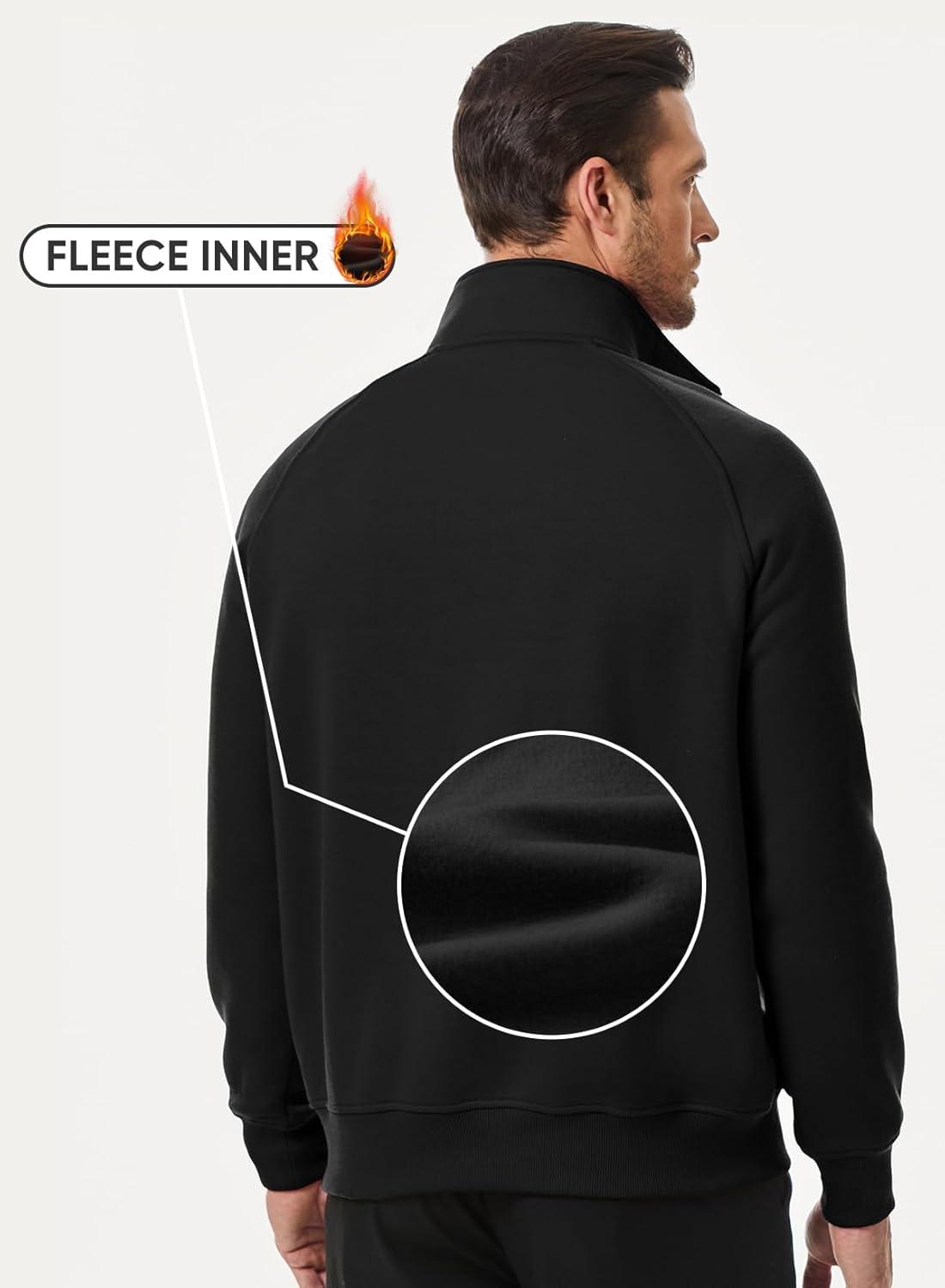 imageJMIERR Mens Fleece Quarter Zip Pullover Sweater Casual Cotton Fall Winter Family Outfit Warm Mock Neck with Pockets0 Black