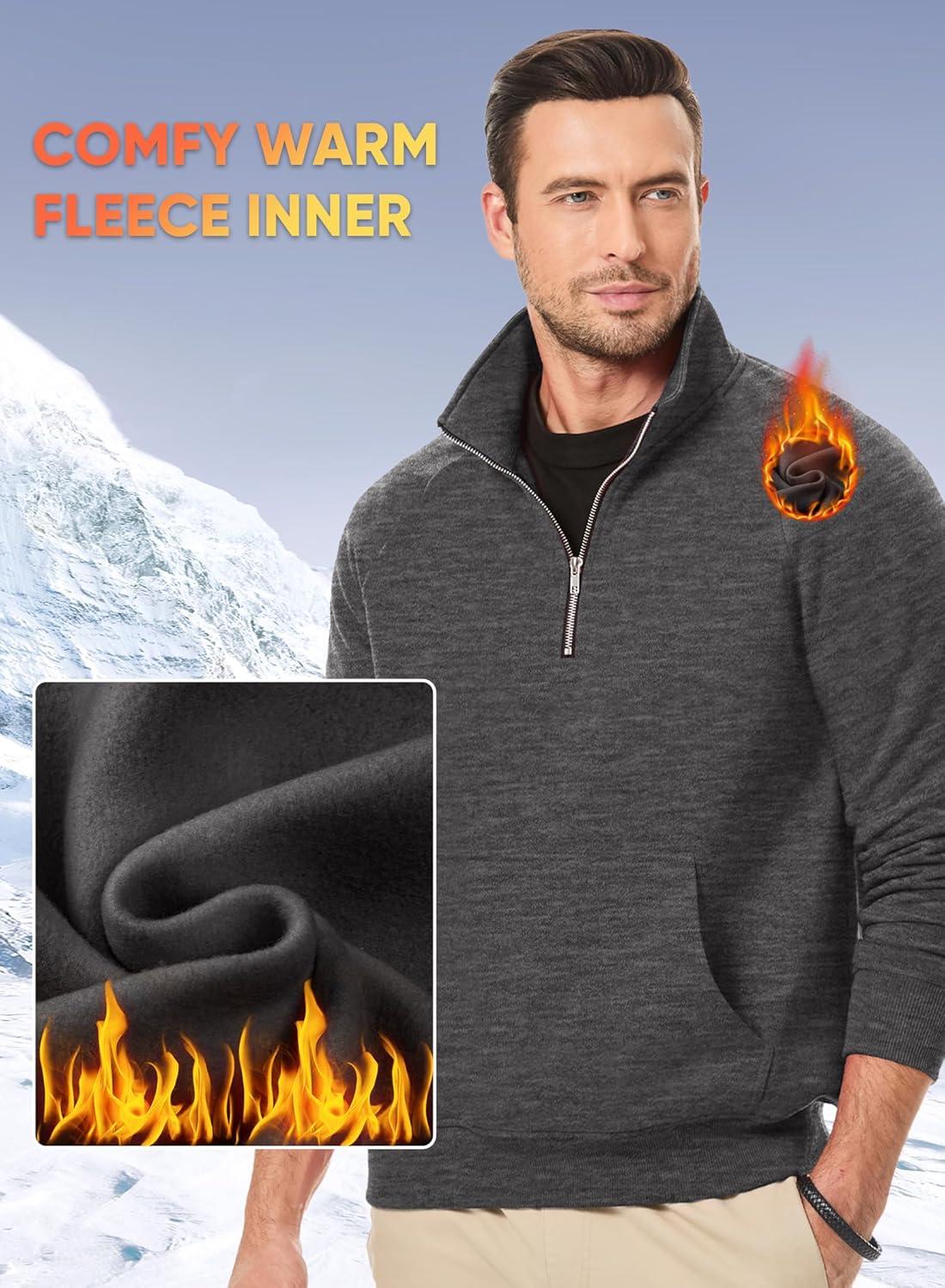 imageJMIERR Mens Fleece Quarter Zip Pullover Sweater Casual Cotton Fall Winter Family Outfit Warm Mock Neck with Pockets1 Dark Grey