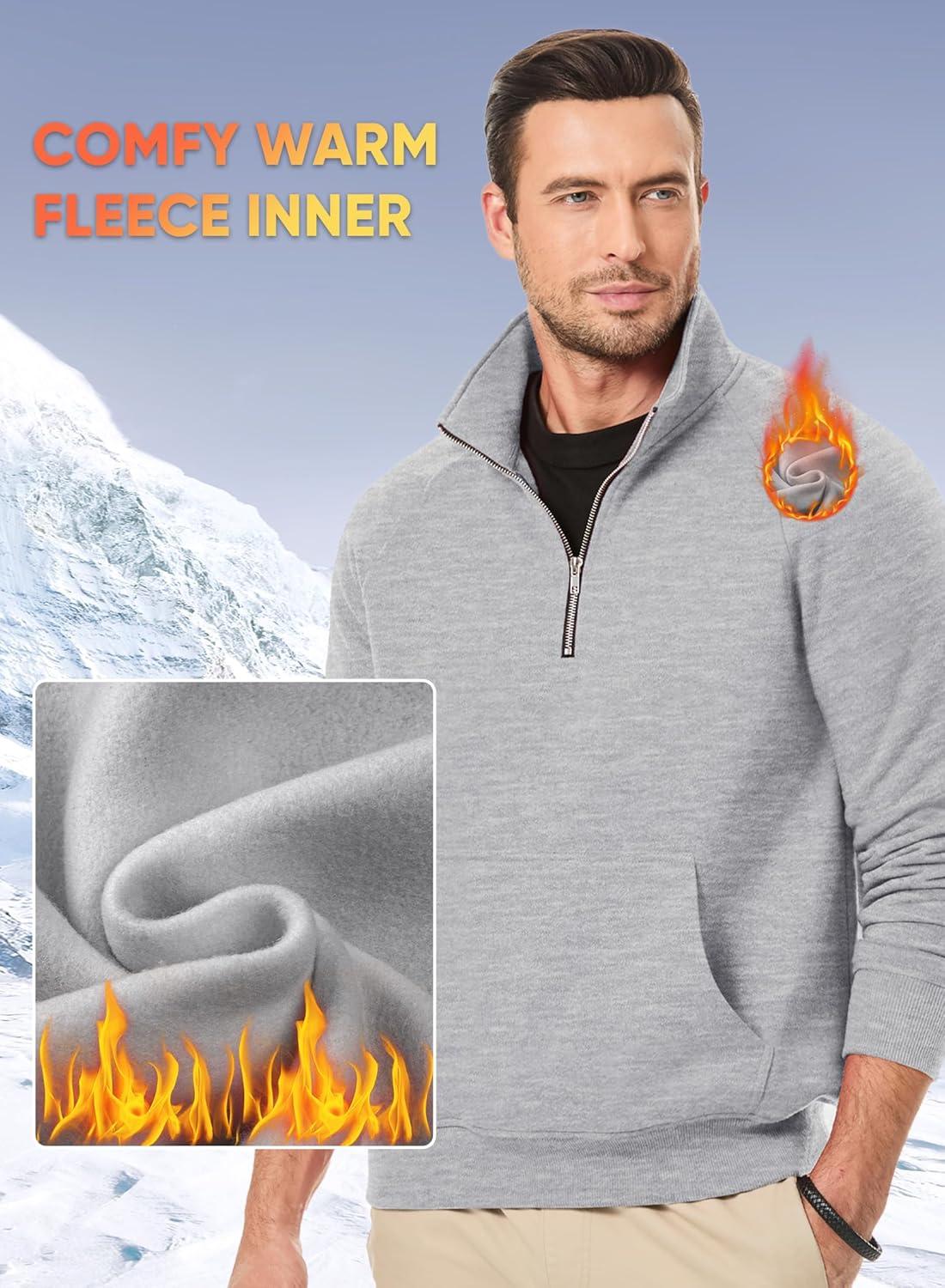 imageJMIERR Mens Fleece Quarter Zip Pullover Sweater Casual Cotton Fall Winter Family Outfit Warm Mock Neck with Pockets1 Grey