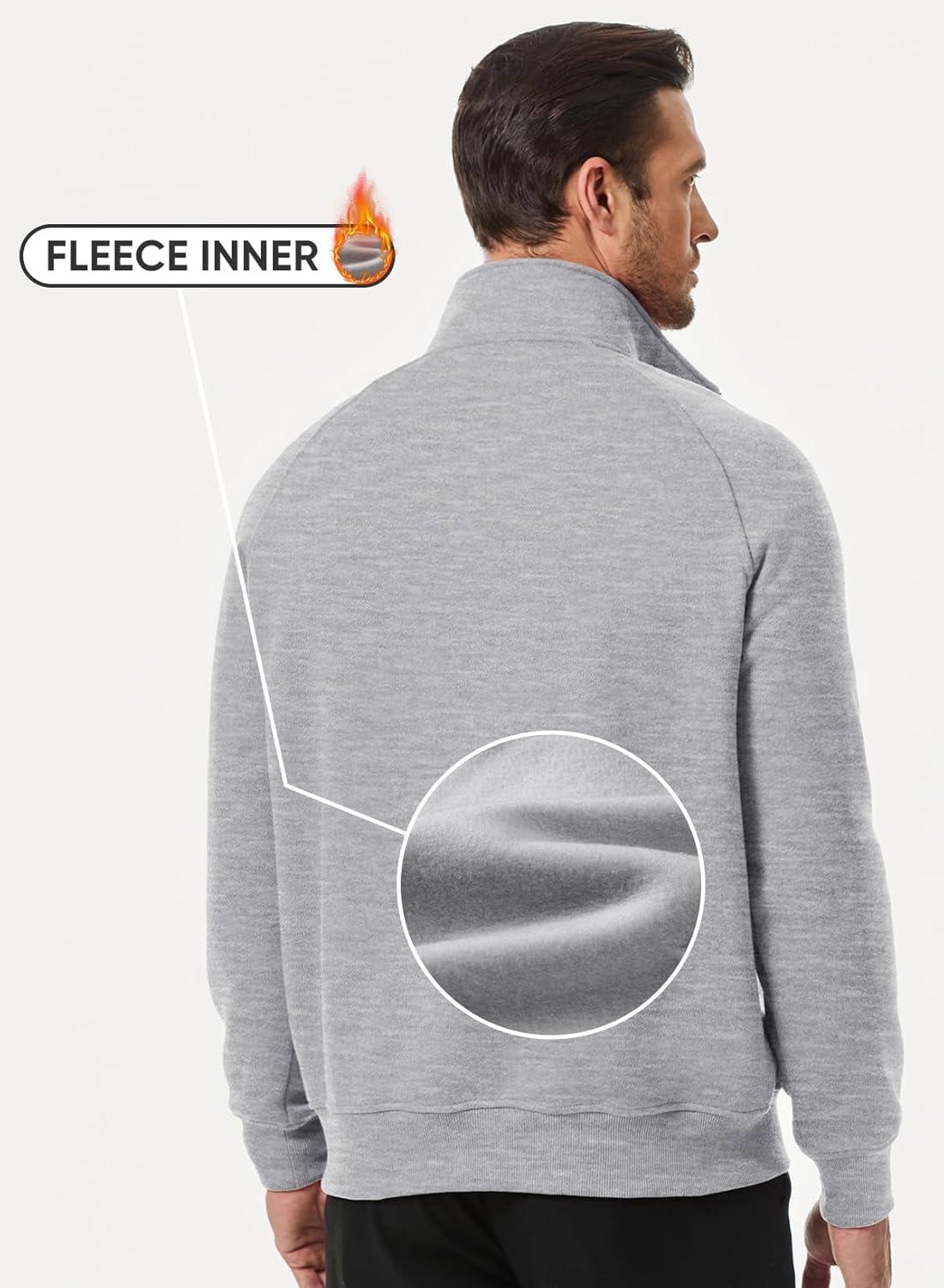 imageJMIERR Mens Fleece Quarter Zip Pullover Sweater Casual Cotton Fall Winter Family Outfit Warm Mock Neck with Pockets1 Grey