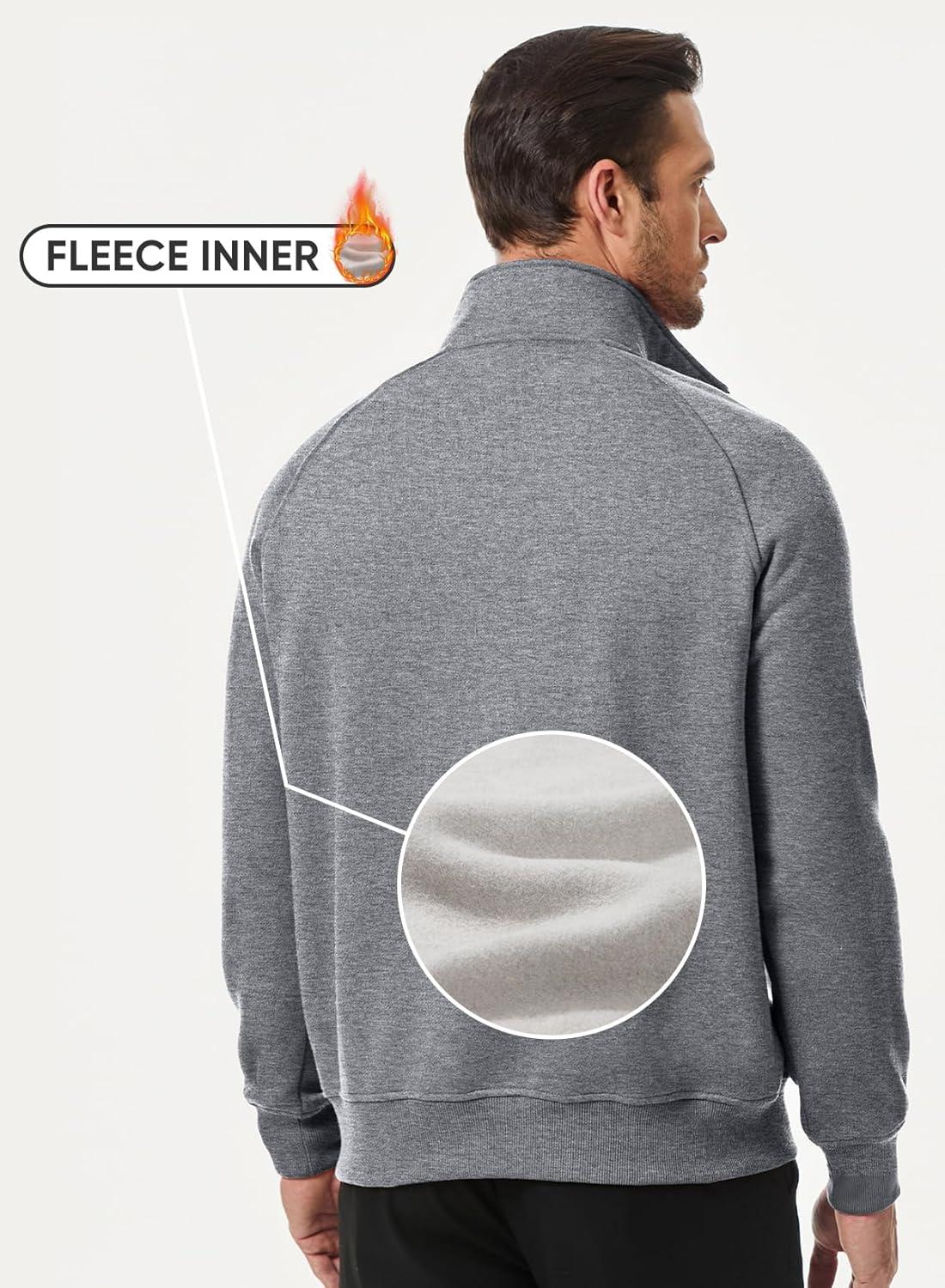 imageJMIERR Mens Fleece Quarter Zip Pullover Sweater Casual Cotton Fall Winter Family Outfit Warm Mock Neck with Pockets1 M Grey