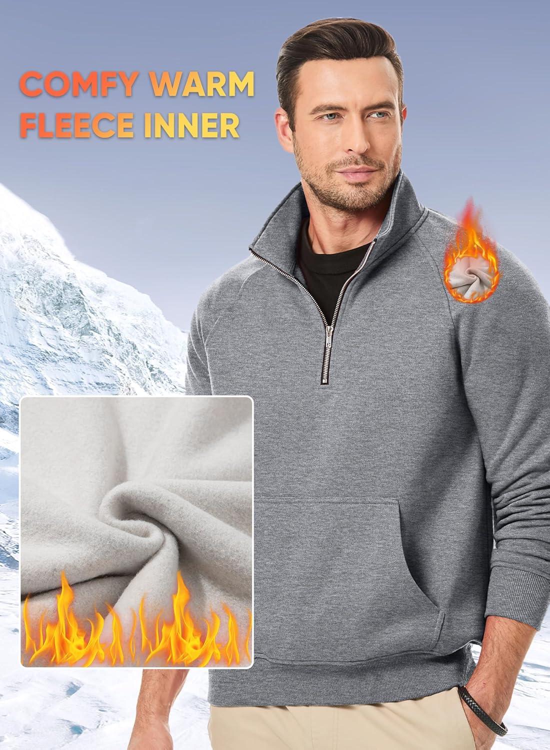 imageJMIERR Mens Fleece Quarter Zip Pullover Sweater Casual Cotton Fall Winter Family Outfit Warm Mock Neck with Pockets1 M Grey