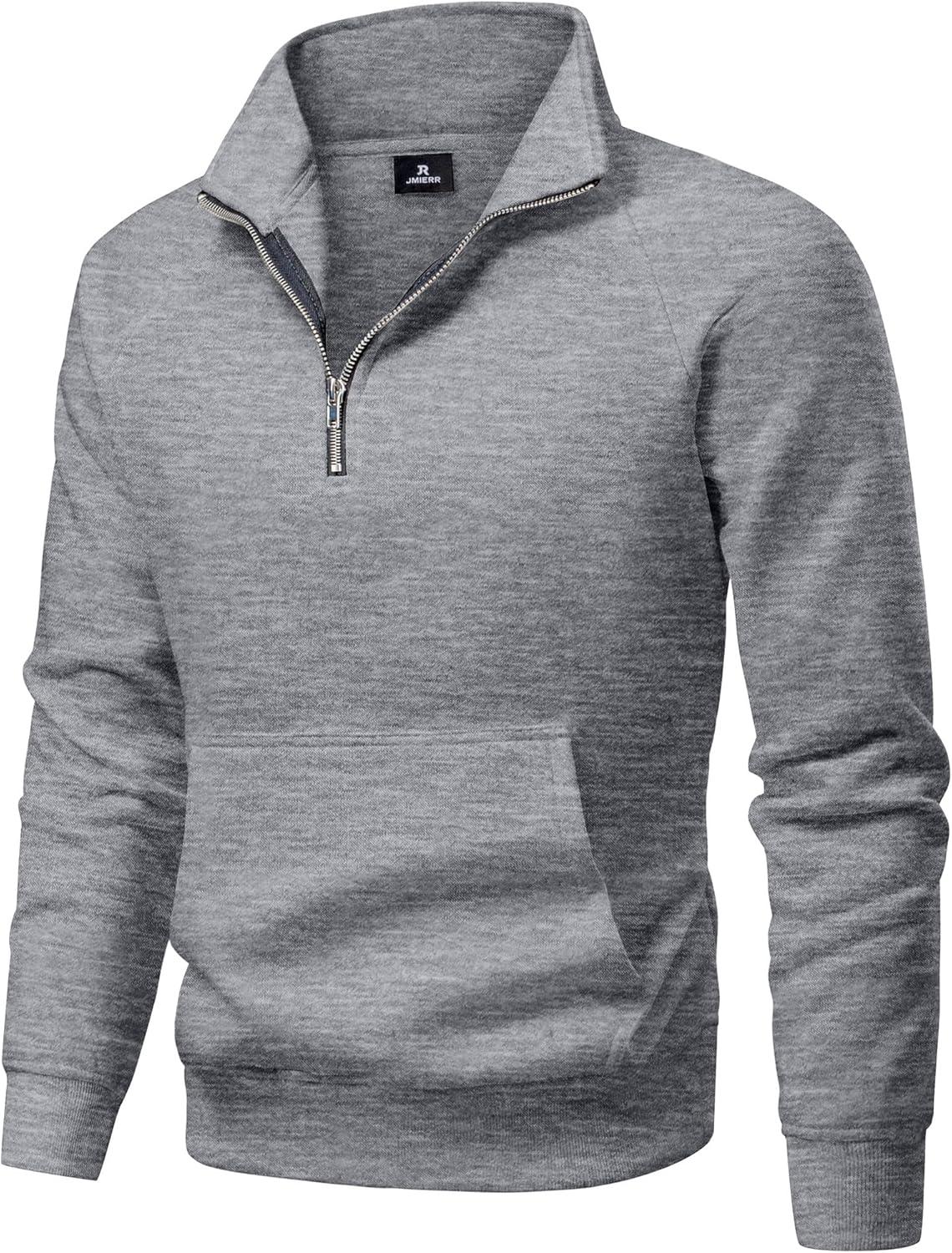 imageJMIERR Mens Fleece Quarter Zip Pullover Sweater Casual Cotton Fall Winter Family Outfit Warm Mock Neck with Pockets1 M Grey