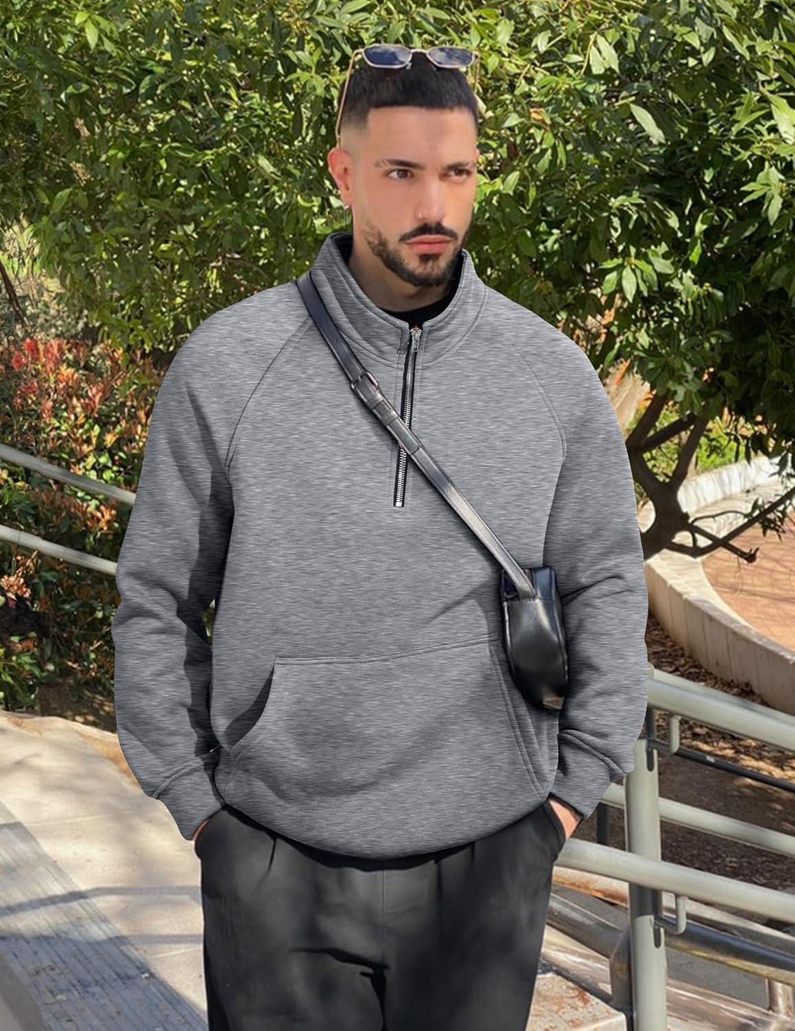 imageJMIERR Mens Fleece Quarter Zip Pullover Sweater Casual Cotton Fall Winter Family Outfit Warm Mock Neck with Pockets1 M Grey