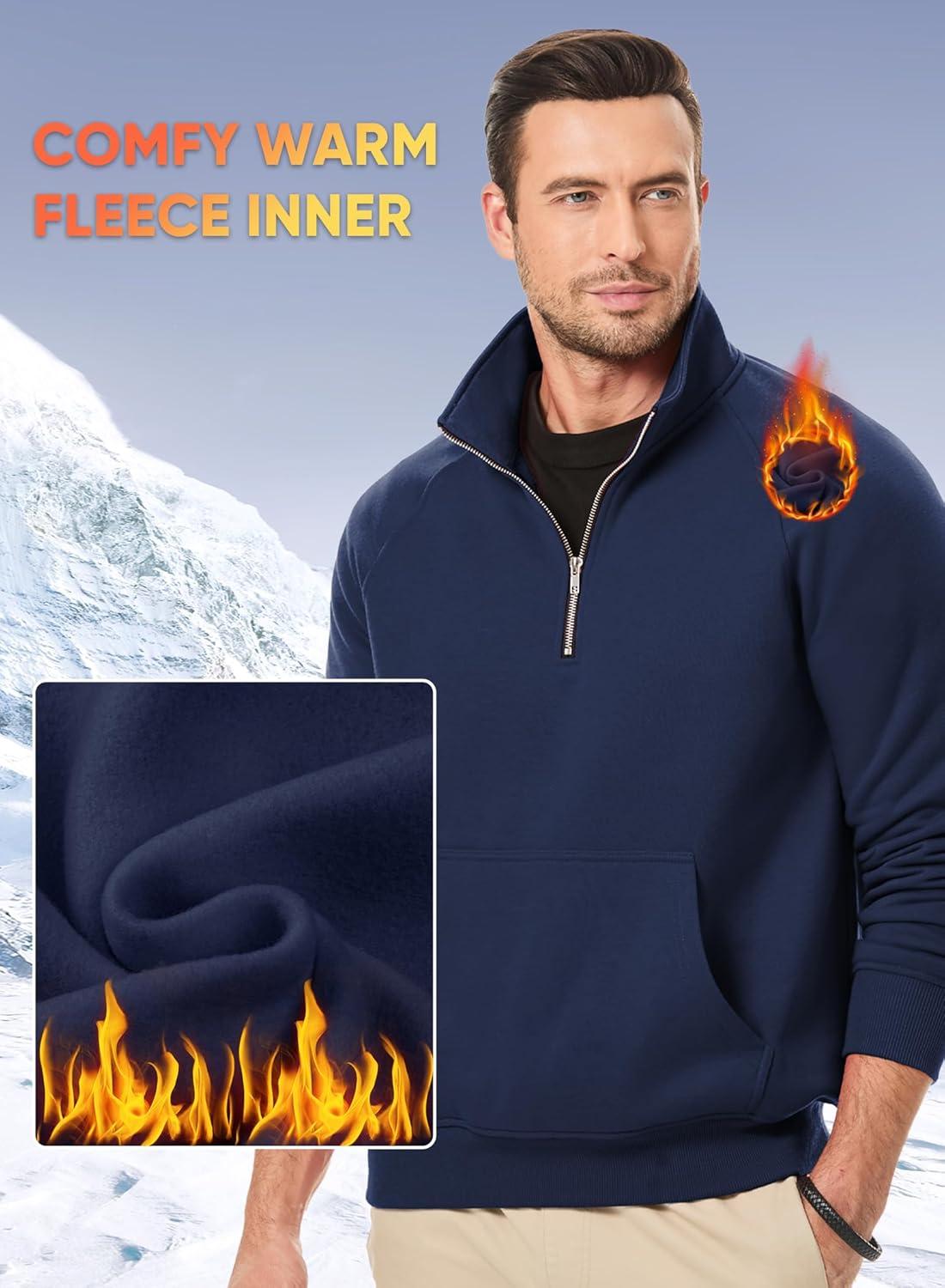 imageJMIERR Mens Fleece Quarter Zip Pullover Sweater Casual Cotton Fall Winter Family Outfit Warm Mock Neck with PocketsA Blue