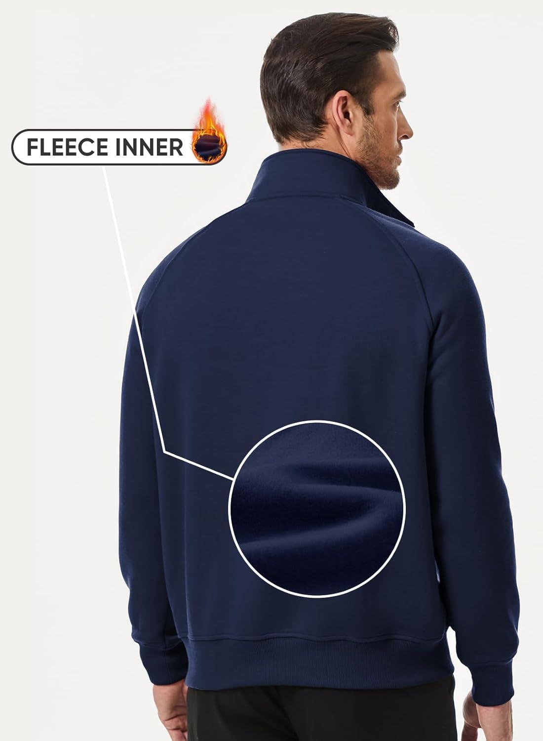 imageJMIERR Mens Fleece Quarter Zip Pullover Sweater Casual Cotton Fall Winter Family Outfit Warm Mock Neck with PocketsA Blue