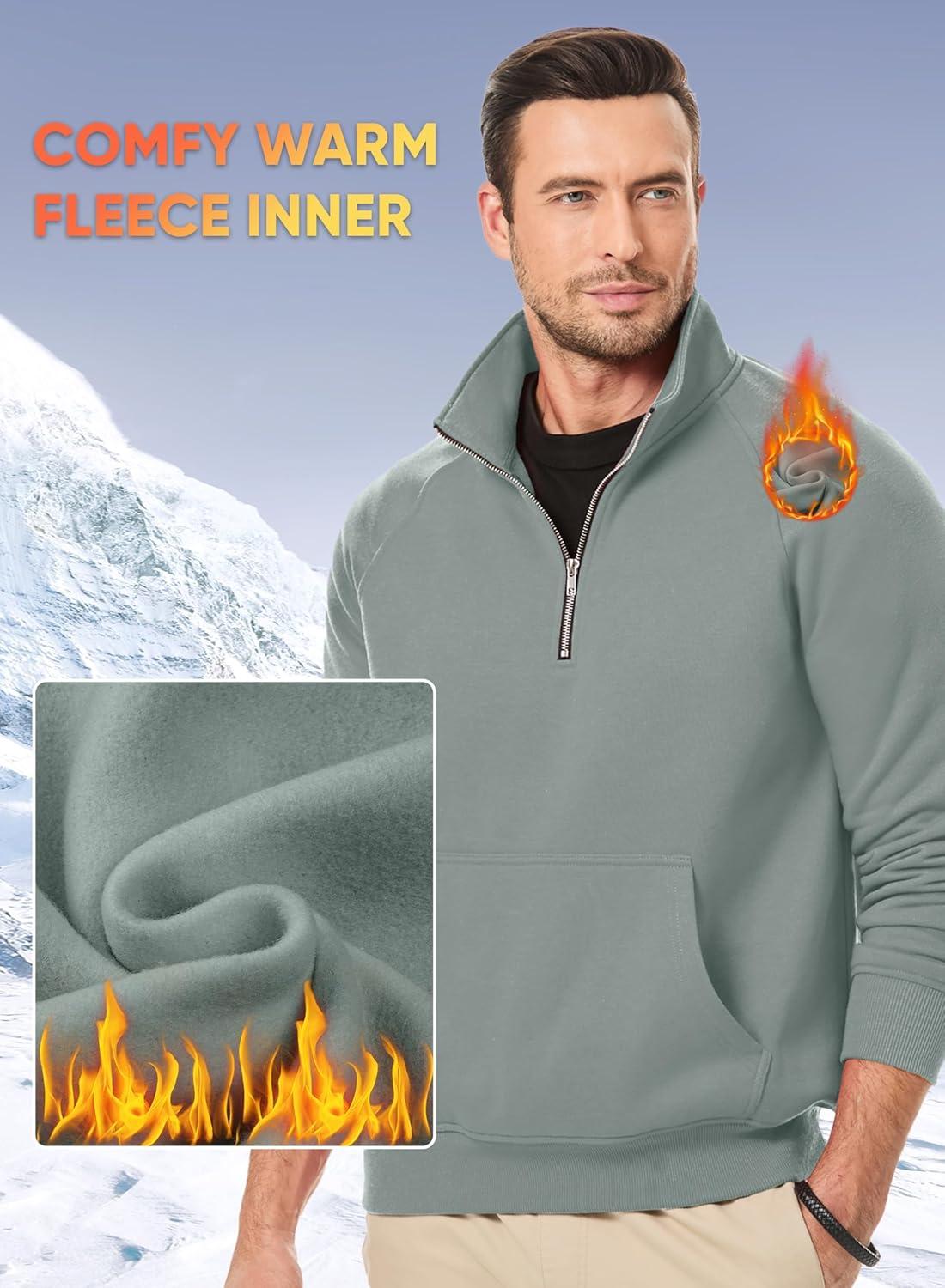 imageJMIERR Mens Fleece Quarter Zip Pullover Sweater Casual Cotton Fall Winter Family Outfit Warm Mock Neck with PocketsB Green 01