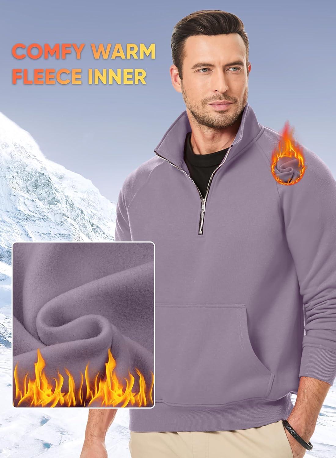imageJMIERR Mens Fleece Quarter Zip Pullover Sweater Casual Cotton Fall Winter Family Outfit Warm Mock Neck with PocketsB Purple