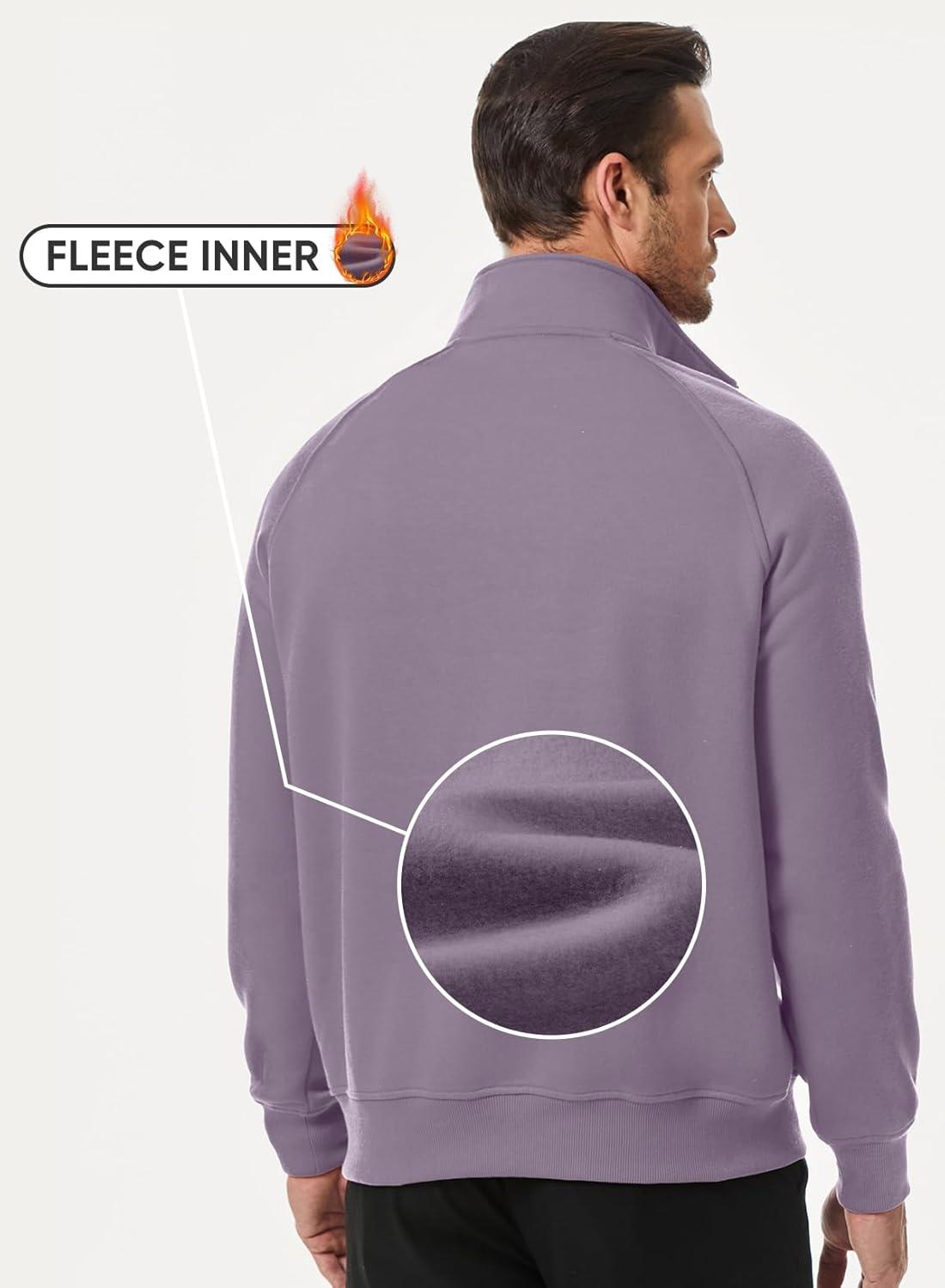 imageJMIERR Mens Fleece Quarter Zip Pullover Sweater Casual Cotton Fall Winter Family Outfit Warm Mock Neck with PocketsB Purple