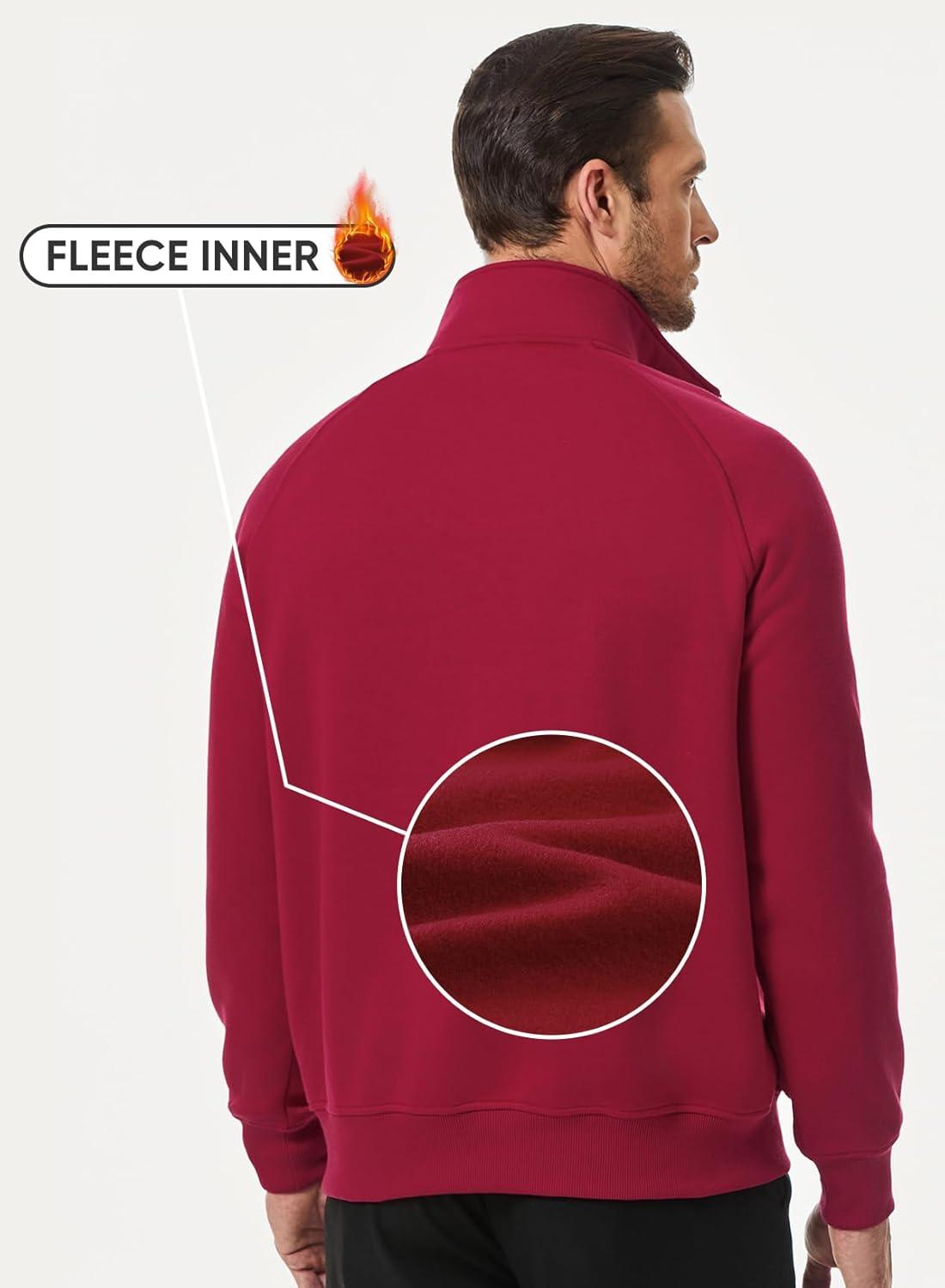 imageJMIERR Mens Fleece Quarter Zip Pullover Sweater Casual Cotton Fall Winter Family Outfit Warm Mock Neck with PocketsB Red