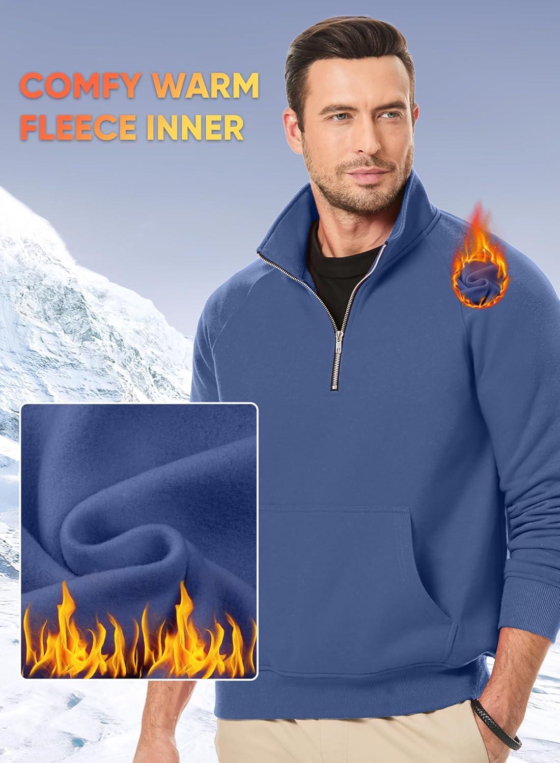 imageJMIERR Mens Fleece Quarter Zip Pullover Sweater Casual Cotton Fall Winter Family Outfit Warm Mock Neck with PocketsC Blue 01