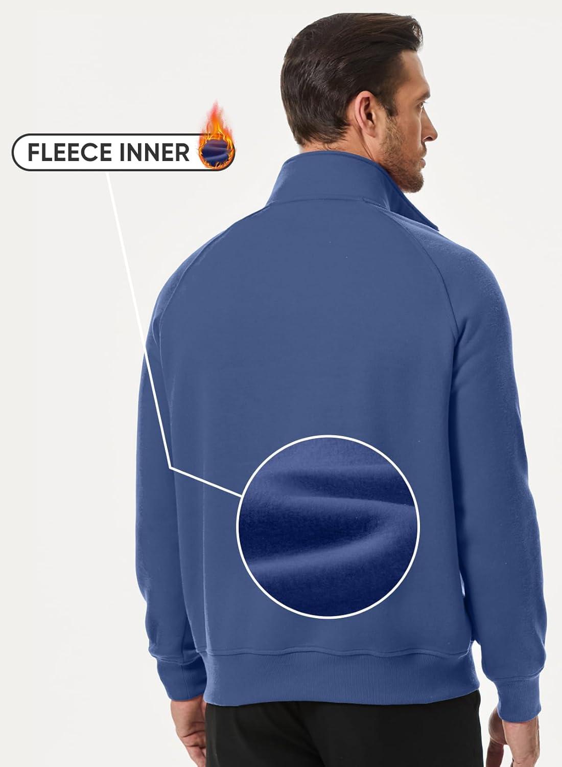 imageJMIERR Mens Fleece Quarter Zip Pullover Sweater Casual Cotton Fall Winter Family Outfit Warm Mock Neck with PocketsC Blue 01