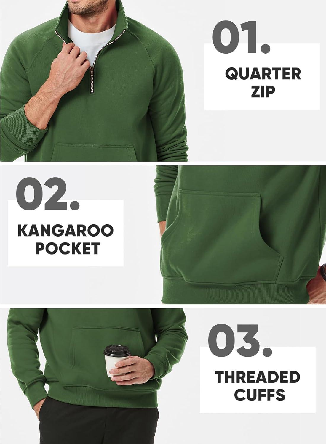 imageJMIERR Mens Fleece Quarter Zip Pullover Sweater Casual Cotton Fall Winter Family Outfit Warm Mock Neck with PocketsC Green