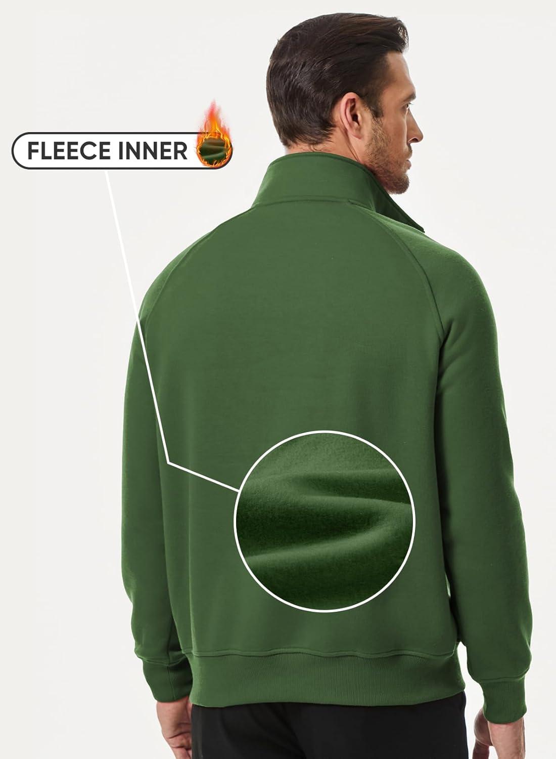 imageJMIERR Mens Fleece Quarter Zip Pullover Sweater Casual Cotton Fall Winter Family Outfit Warm Mock Neck with PocketsC Green