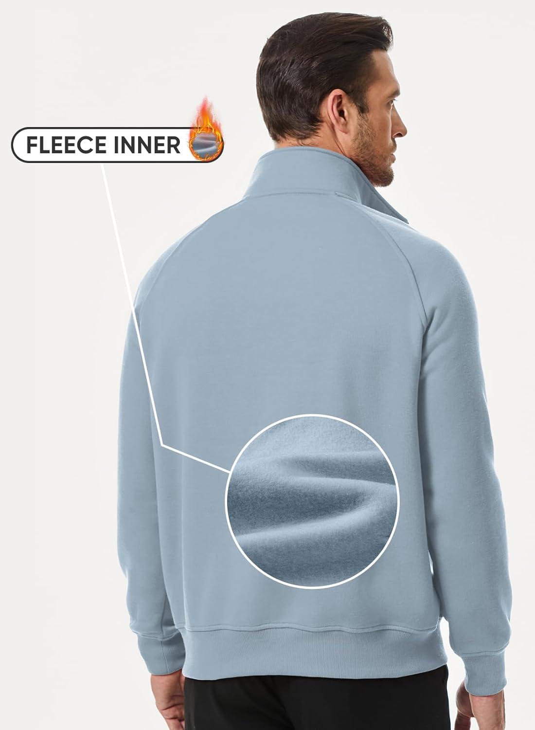 imageJMIERR Mens Fleece Quarter Zip Pullover Sweater Casual Cotton Fall Winter Family Outfit Warm Mock Neck with PocketsC Light Blue