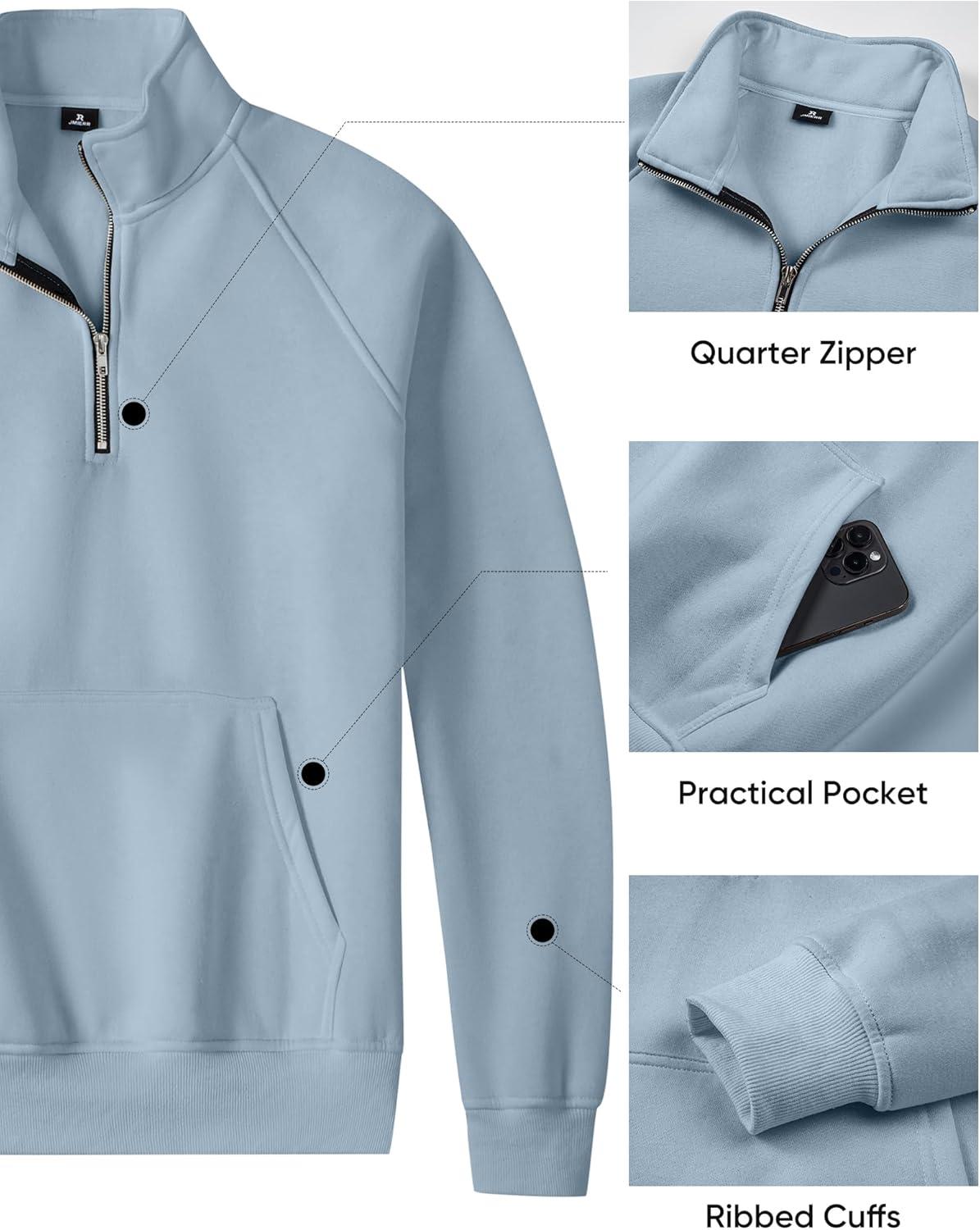 imageJMIERR Mens Fleece Quarter Zip Pullover Sweater Casual Cotton Fall Winter Family Outfit Warm Mock Neck with PocketsC Light Blue
