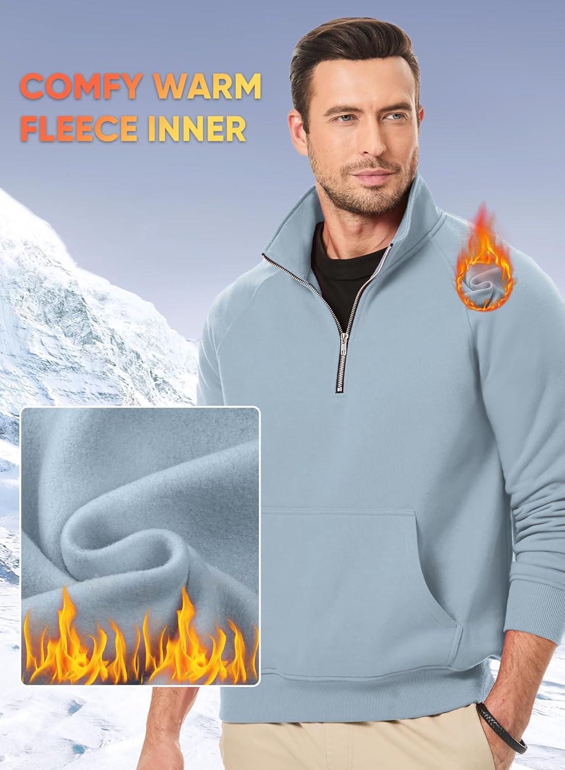 imageJMIERR Mens Fleece Quarter Zip Pullover Sweater Casual Cotton Fall Winter Family Outfit Warm Mock Neck with PocketsC Light Blue