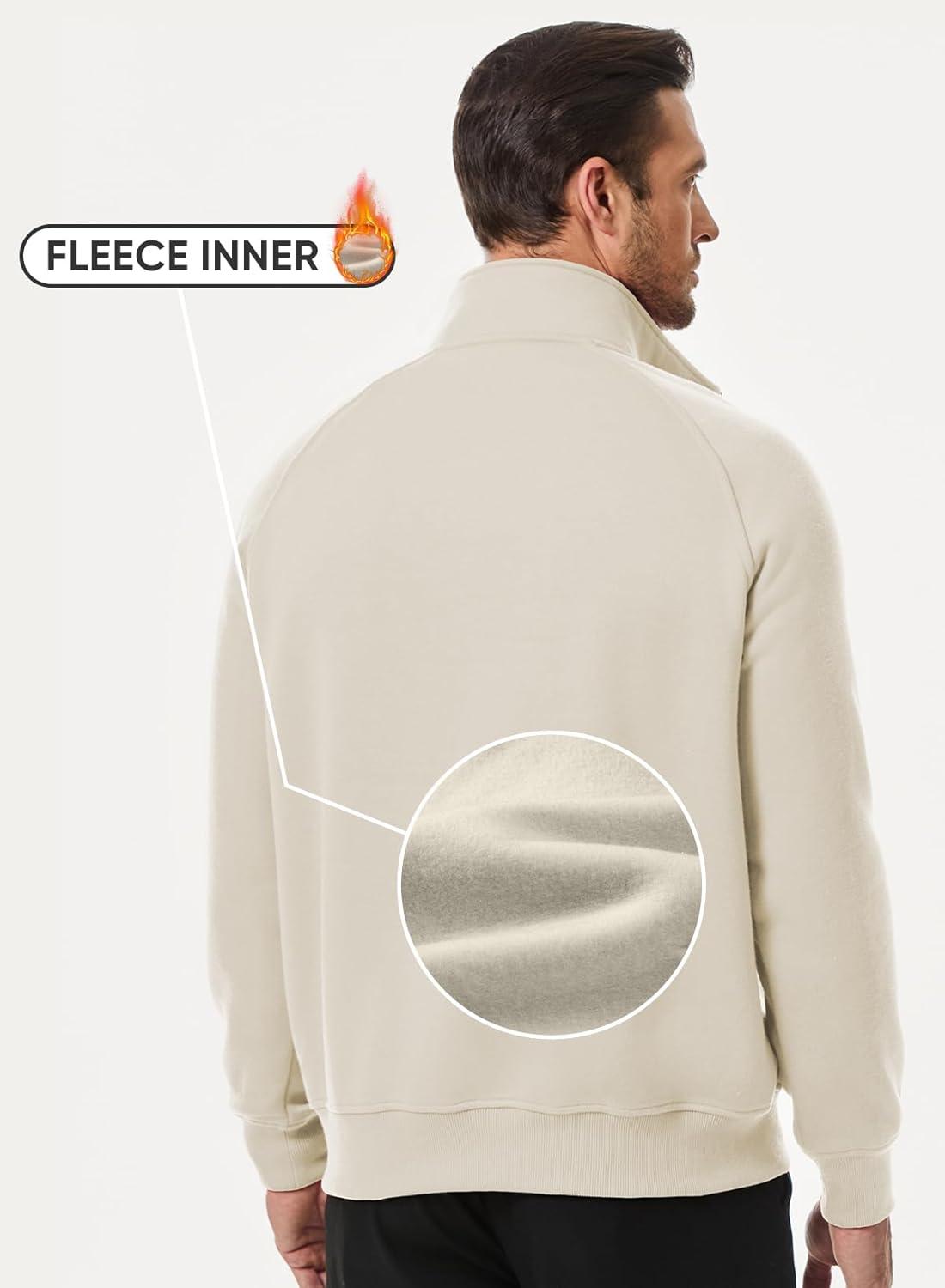 imageJMIERR Mens Fleece Quarter Zip Pullover Sweater Casual Cotton Fall Winter Family Outfit Warm Mock Neck with PocketsC Offwhite