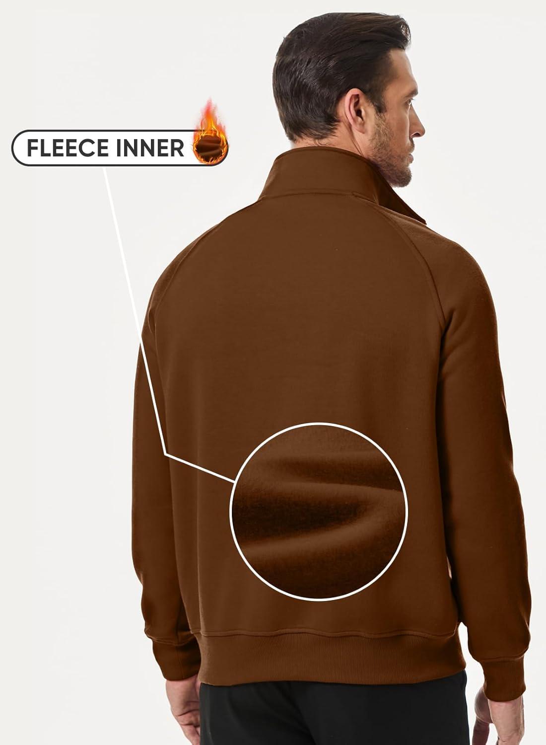 imageJMIERR Mens Fleece Quarter Zip Pullover Sweater Casual Cotton Fall Winter Family Outfit Warm Mock Neck with PocketsD Brown