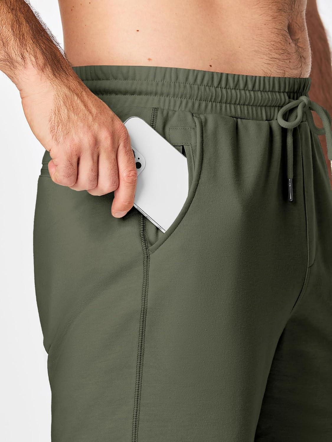 imageJMIERR Mens Gym Shorts Cotton 7quot Running Comfy Workout Shorts Zipper Pocket Sweat ShortsA Green