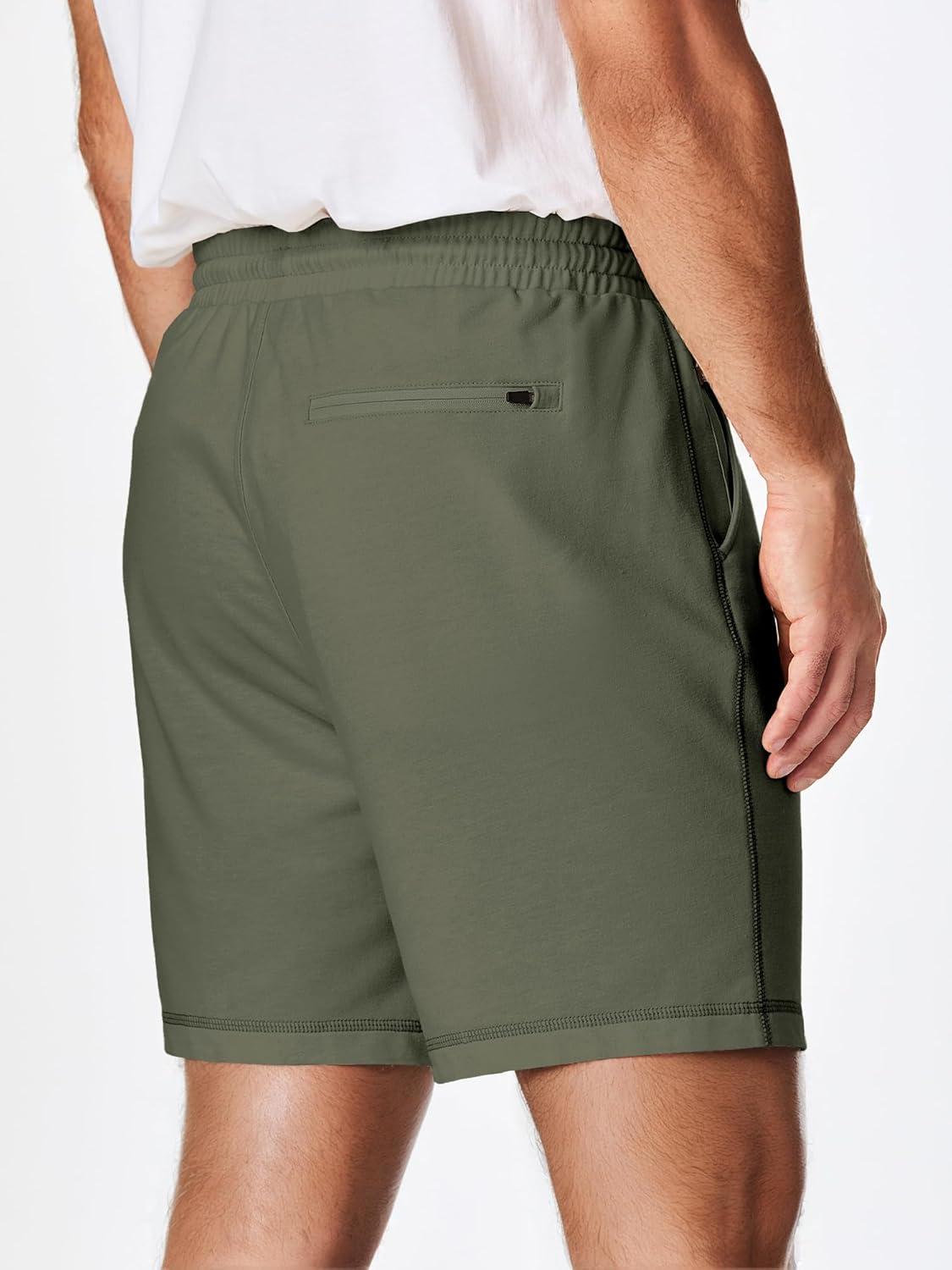 imageJMIERR Mens Gym Shorts Cotton 7quot Running Comfy Workout Shorts Zipper Pocket Sweat ShortsA Green