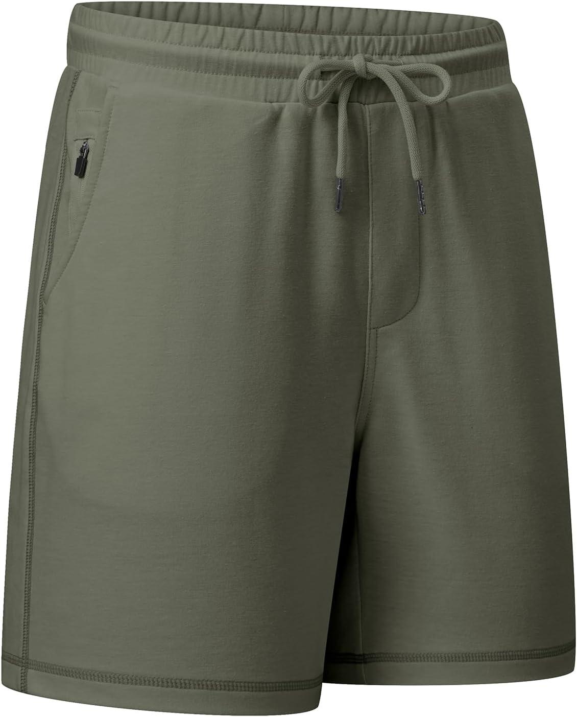 imageJMIERR Mens Gym Shorts Cotton 7quot Running Comfy Workout Shorts Zipper Pocket Sweat ShortsA Green