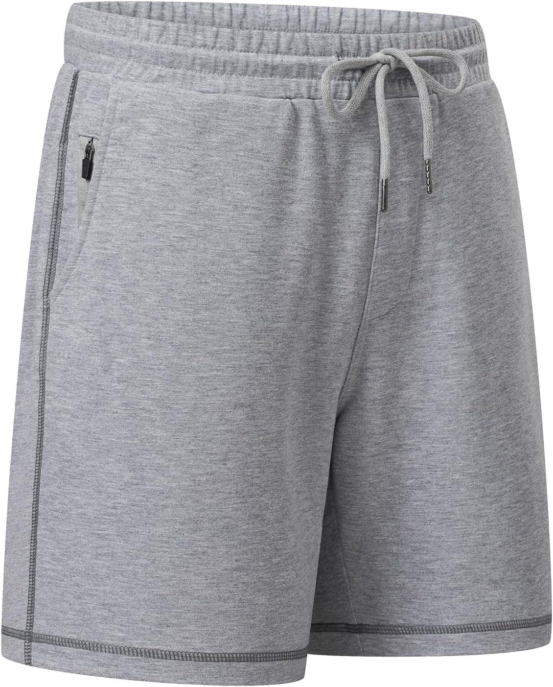 imageJMIERR Mens Gym Shorts Cotton 7quot Running Comfy Workout Shorts Zipper Pocket Sweat ShortsC Grey