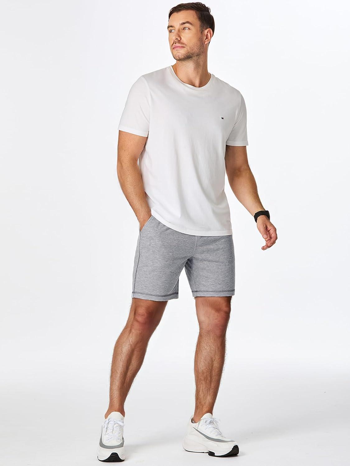 imageJMIERR Mens Gym Shorts Cotton 7quot Running Comfy Workout Shorts Zipper Pocket Sweat ShortsC Grey